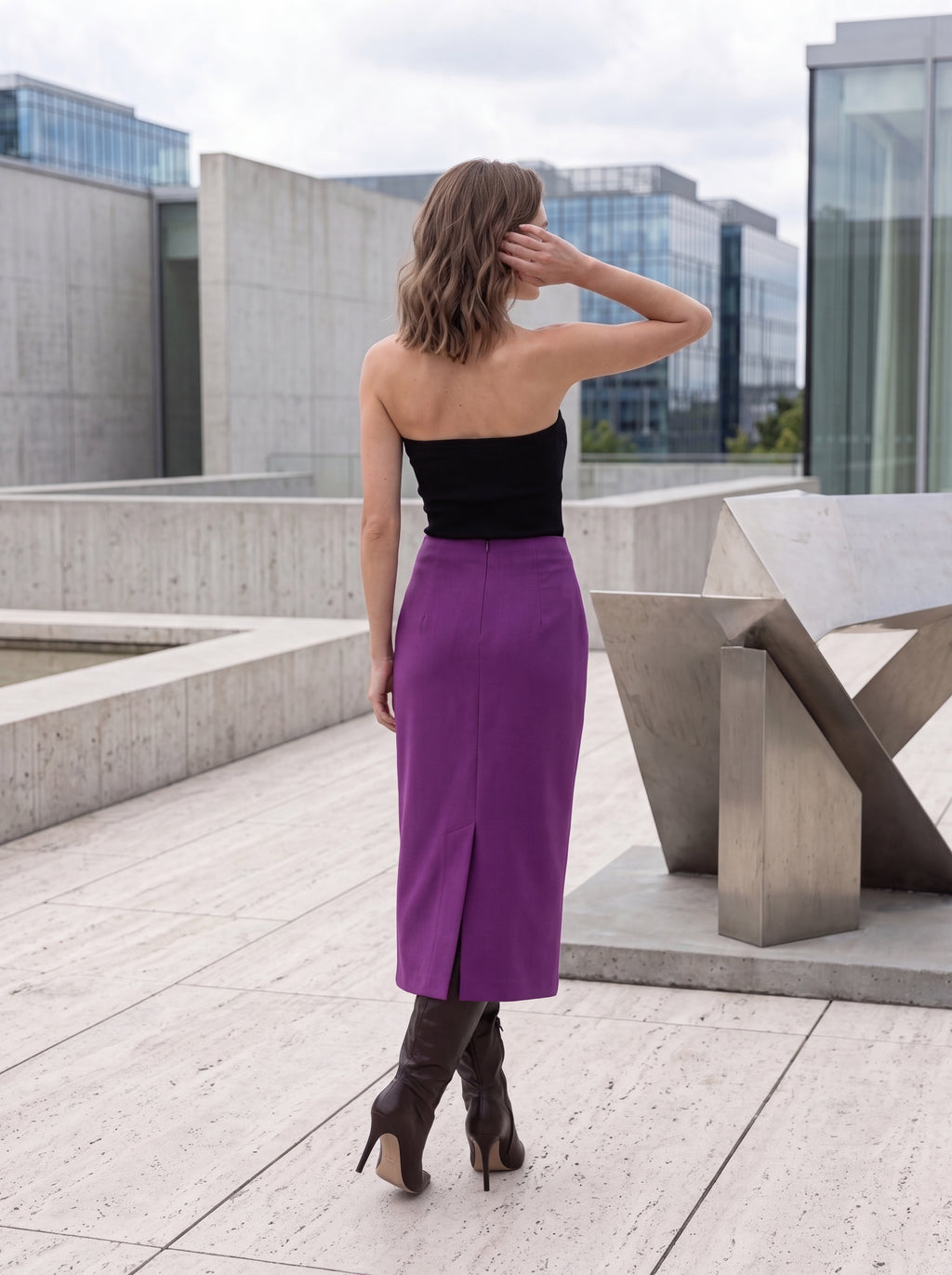 Women's Satin Purple Midi Pencil Skirt