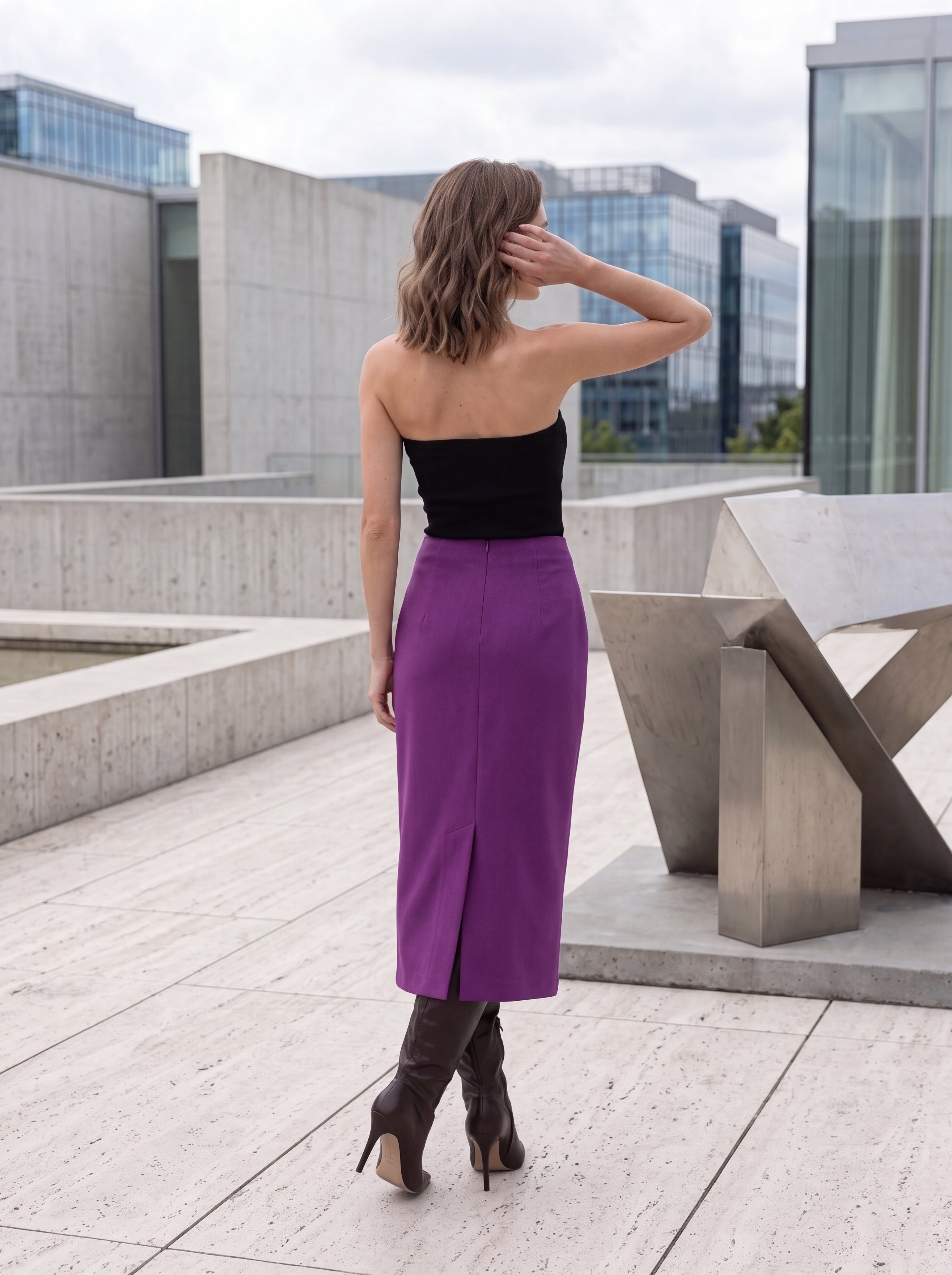Women's Satin Purple Midi Pencil Skirt
