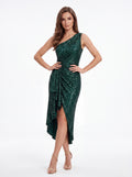 Emerald Green One-Shoulder Sequin Cocktail Dress