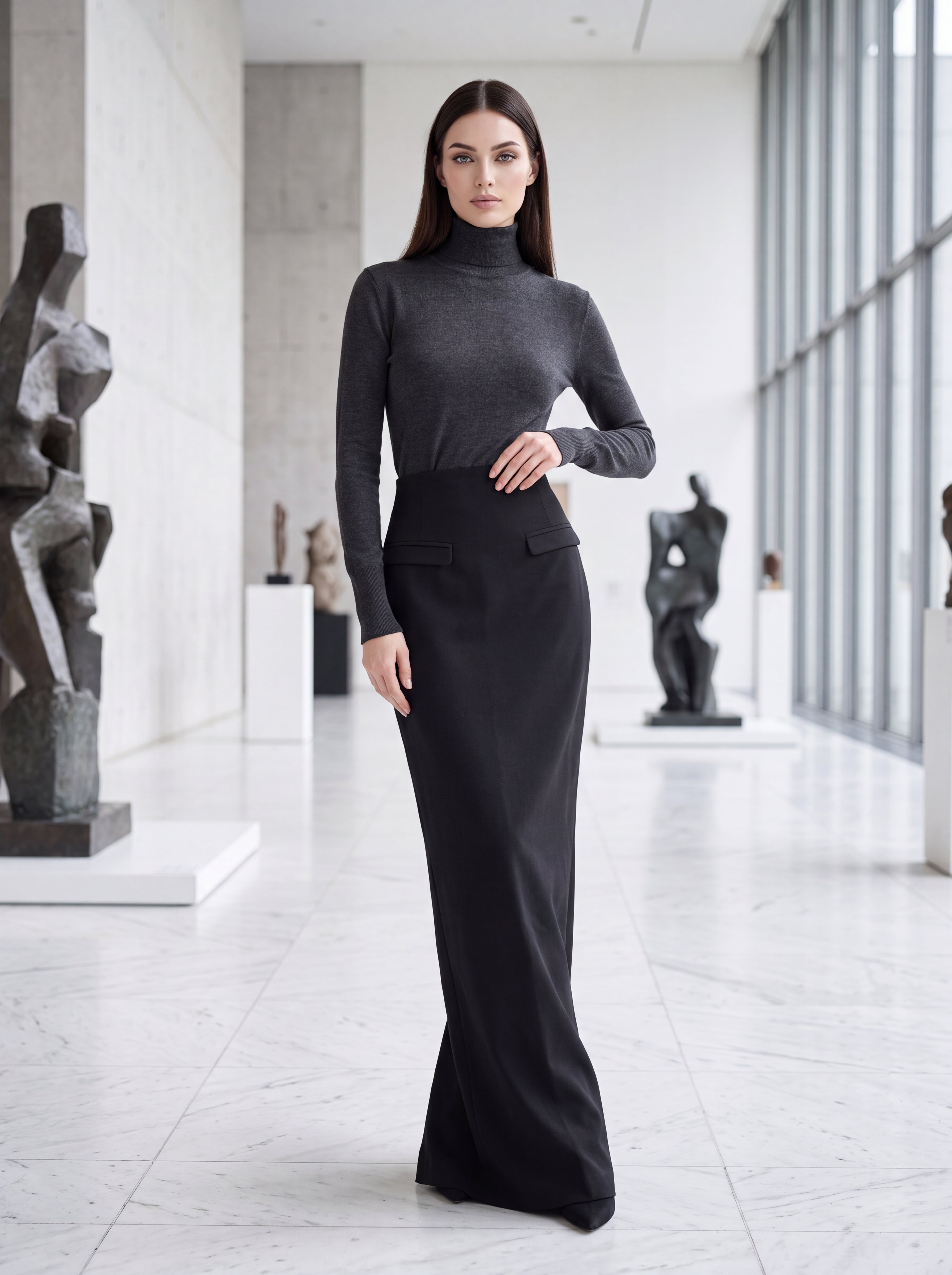 Women's Black High-Waisted Maxi Pencil Skirt