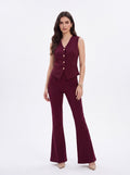 Women's Burgundy High-Waisted Slim Flare Tailored Pants – Premium European Bootcut Formal Trousers