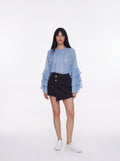 Women's Sky Blue Ruffle Sleeve Blouse | Premium European Women's Elegant Top