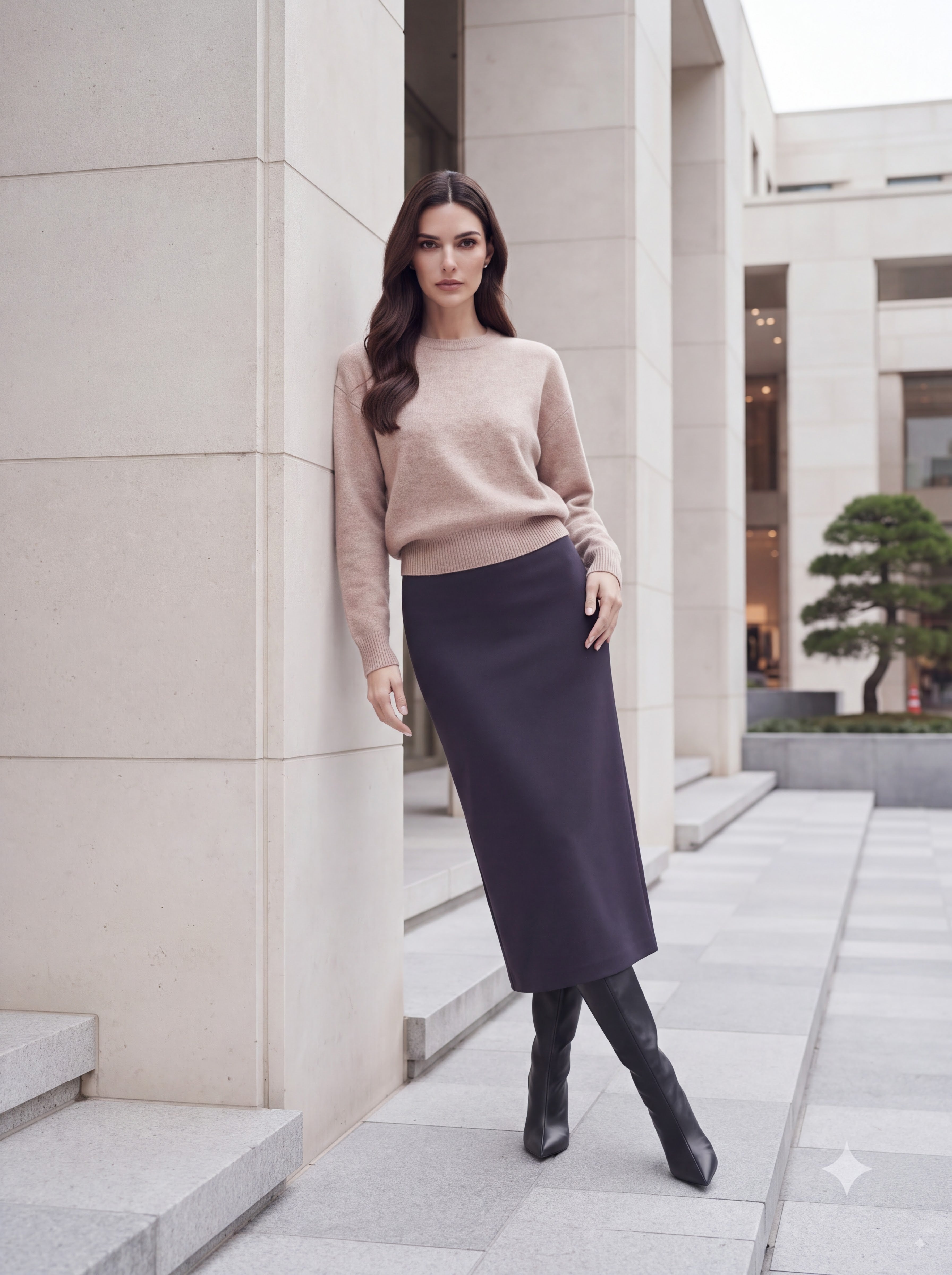 Women's Neutral Knit & Midi Skirt Pair Collection | Premium European Women's Elegant Pair