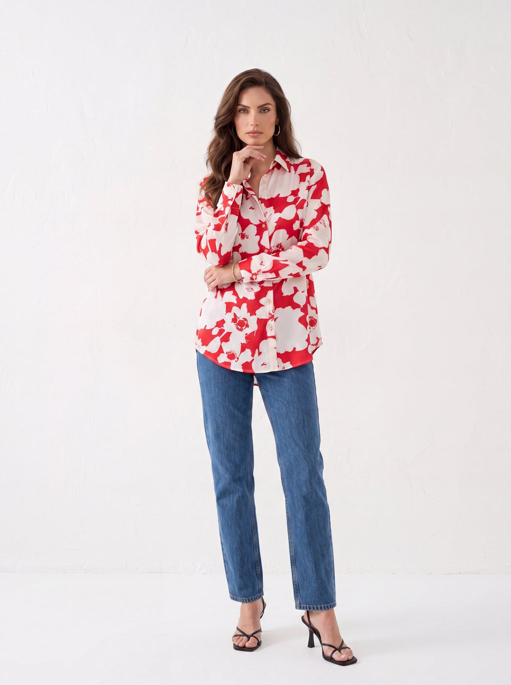 Women's Bold Floral Print Satin Shirt | Premium European Designer Blouse