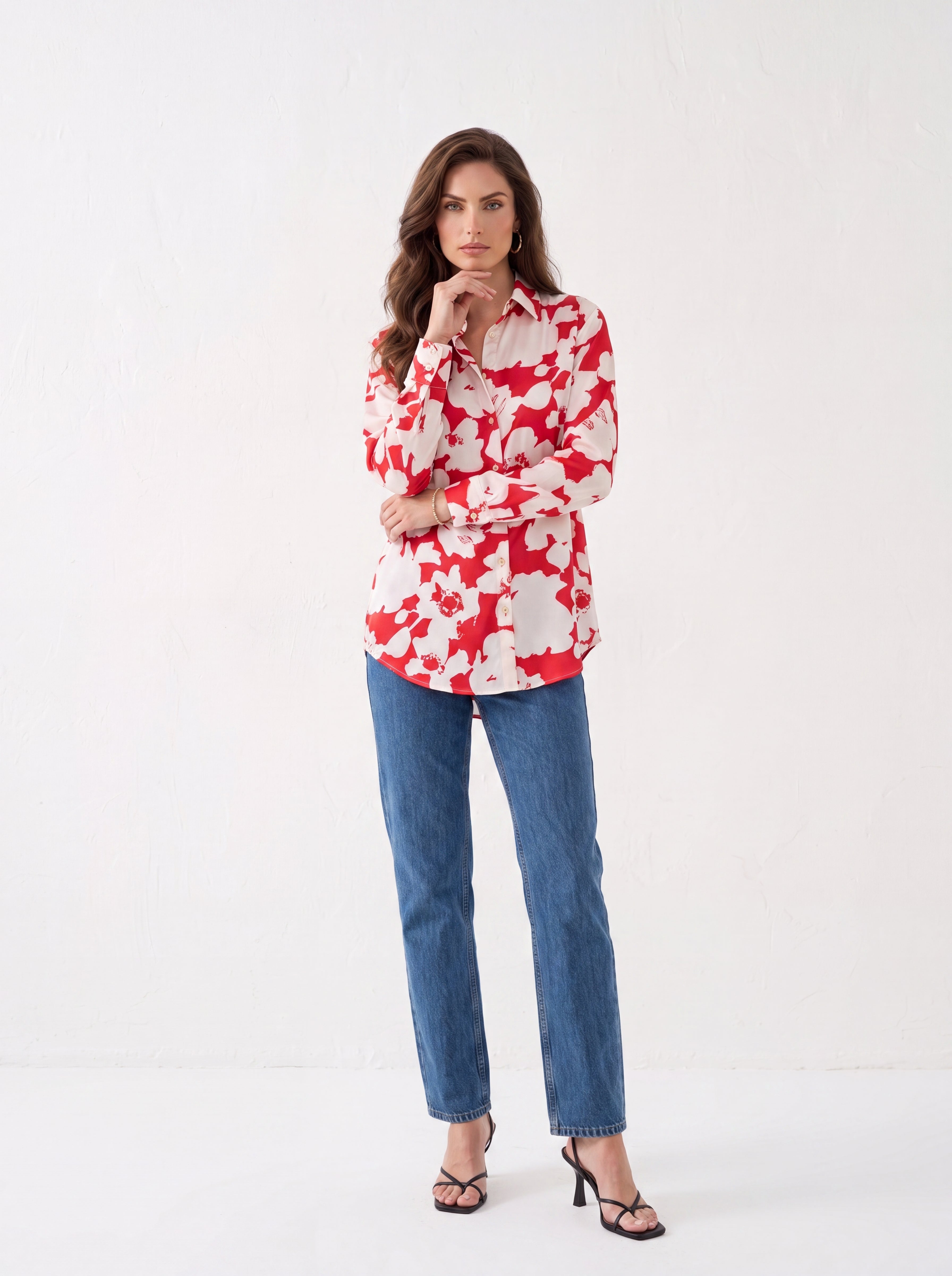 Women's Bold Floral Print Satin Shirt | Premium European Designer Blouse