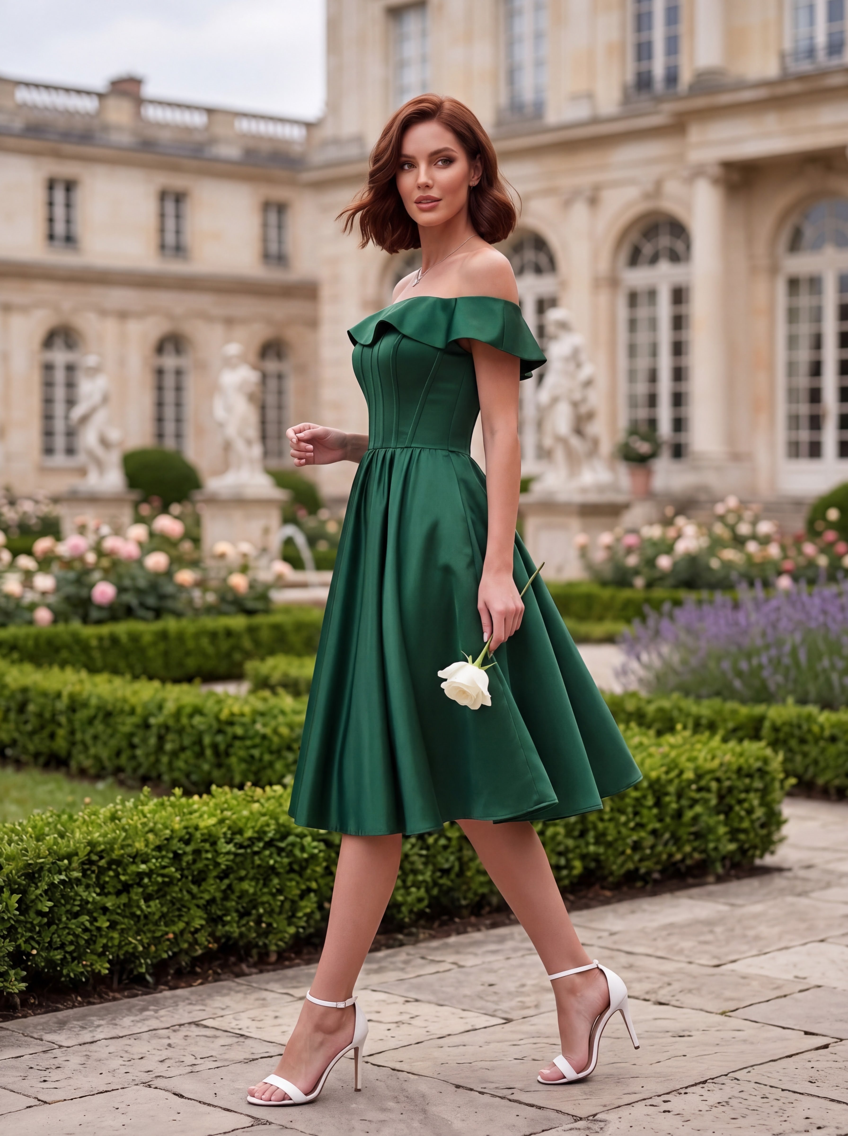 Emerald Green Off-Shoulder Fit & Flare Dress