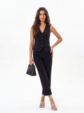 Women's Black Cropped Tailored Trousers – Premium European Slim Fit Formal Pants