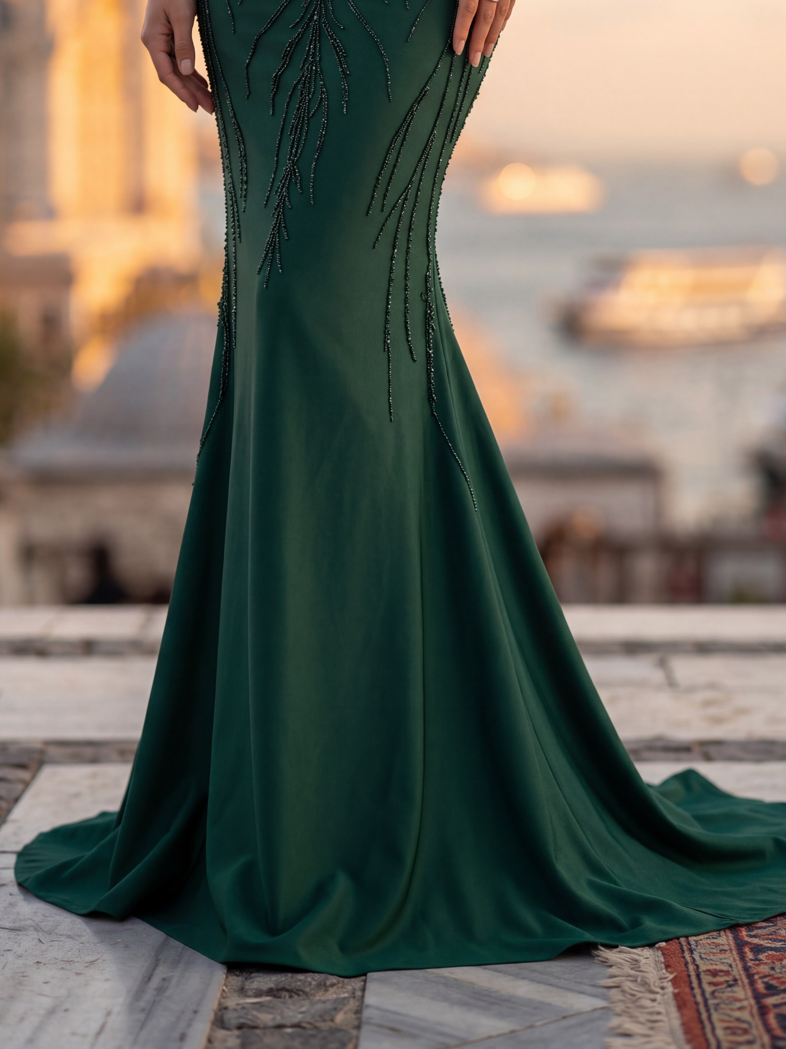 Emerald Green Embellished Mermaid Evening Gown