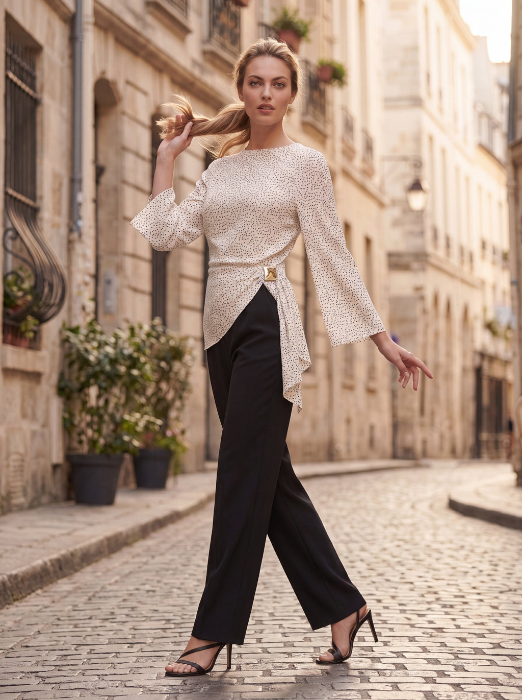 Women's Ivory Printed Wrap Top | Premium European Tie-Waist top