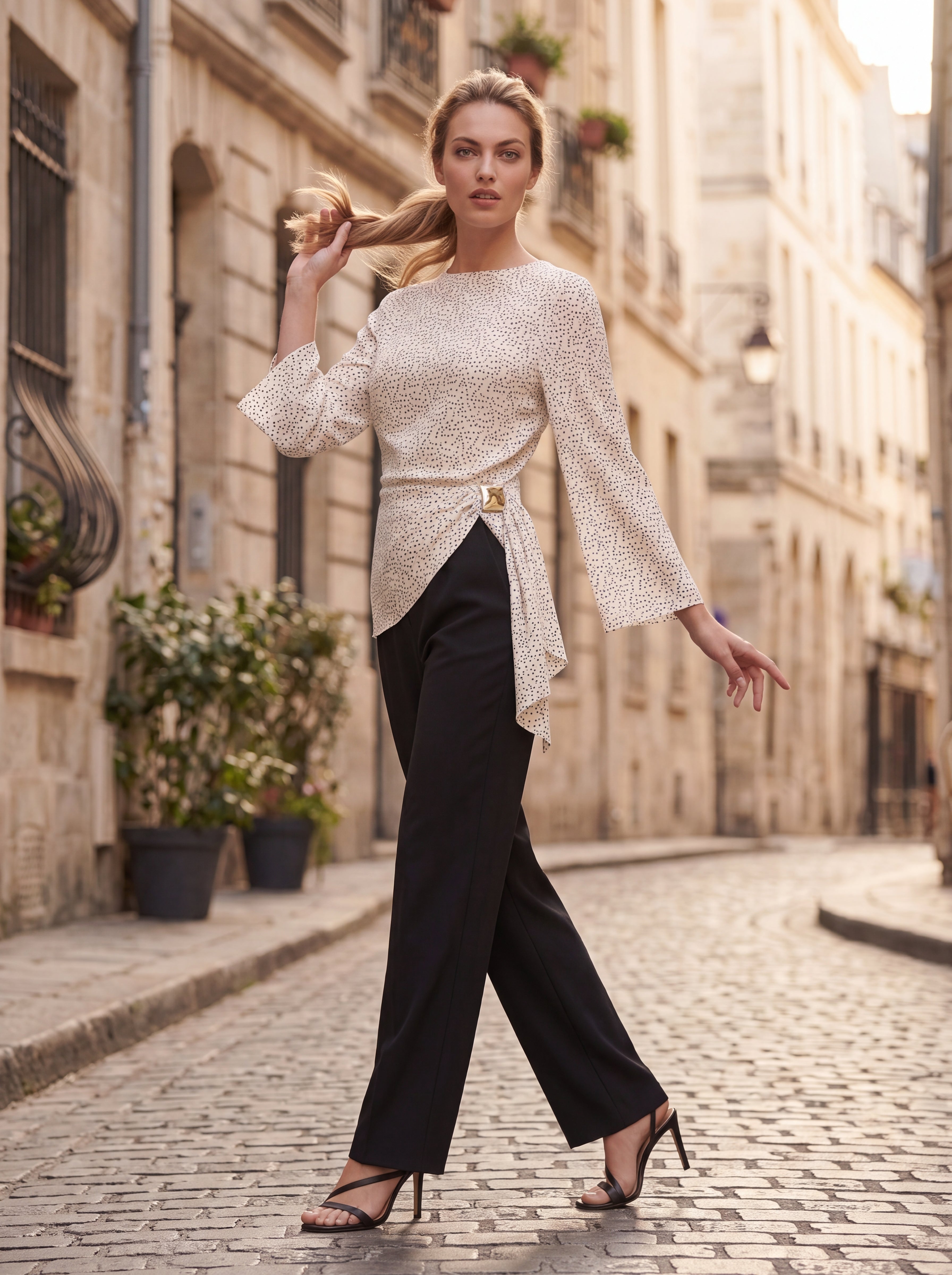 Women's Ivory Printed Wrap Top | Premium European Tie-Waist top