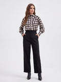 Women's Black & Beige Polka Dot High Neck Blouse | Premium Printed Long Sleeve Top
