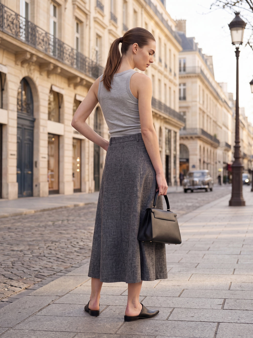 Women's Charcoal Grey A-Line Midi Skirt