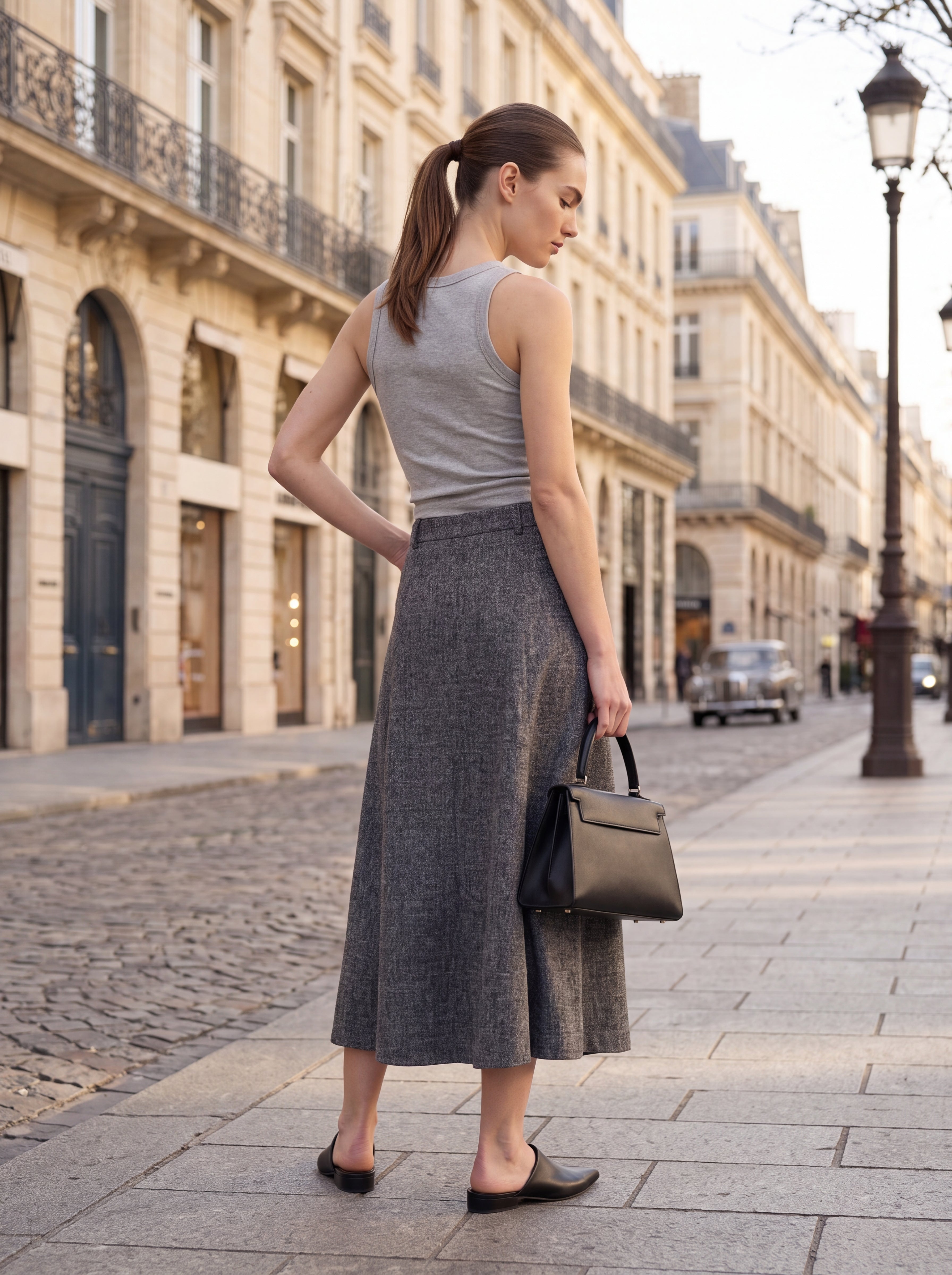 Women's Charcoal Grey A-Line Midi Skirt