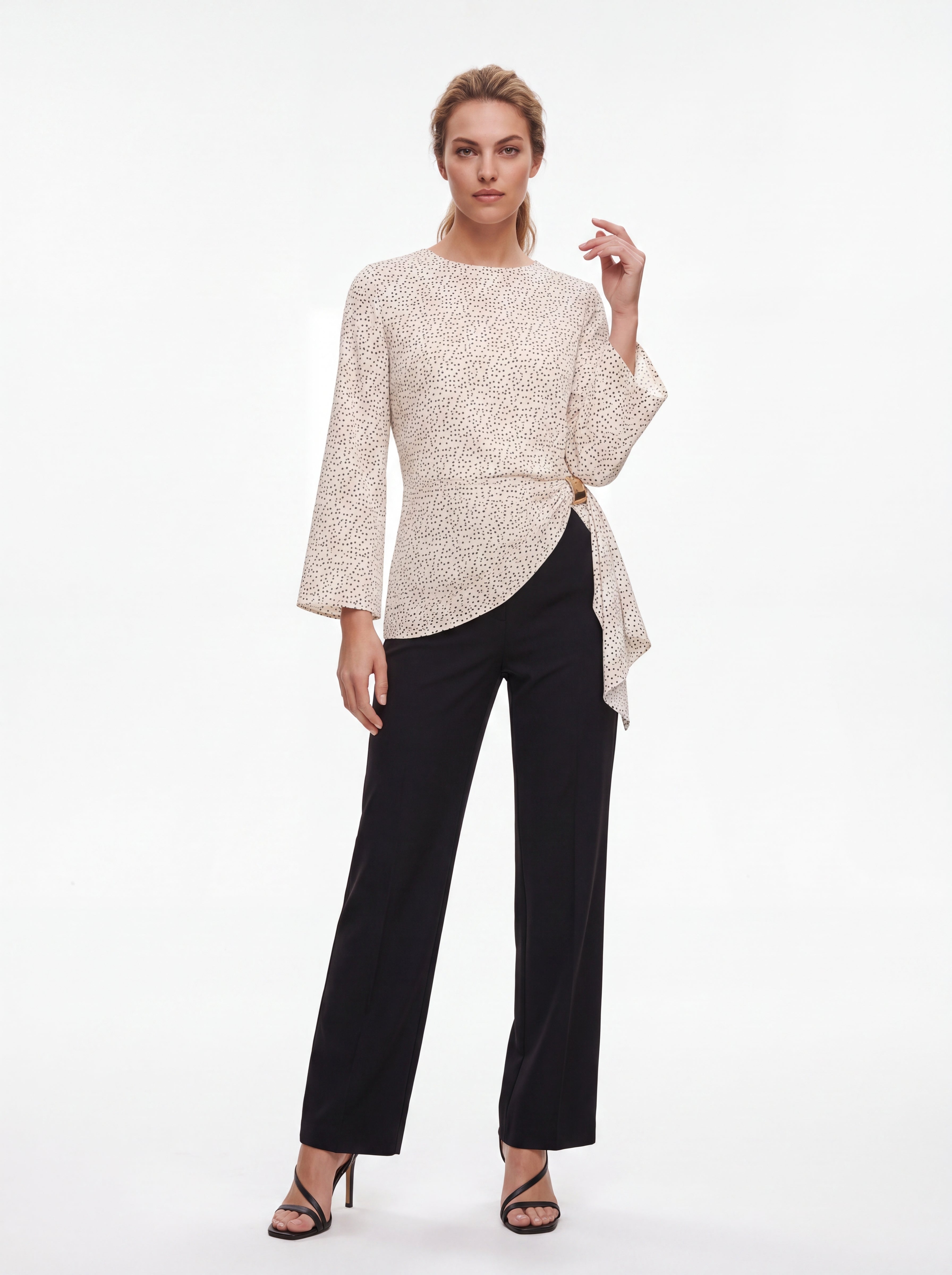 Women's Ivory Printed Wrap Top | Premium European Tie-Waist top