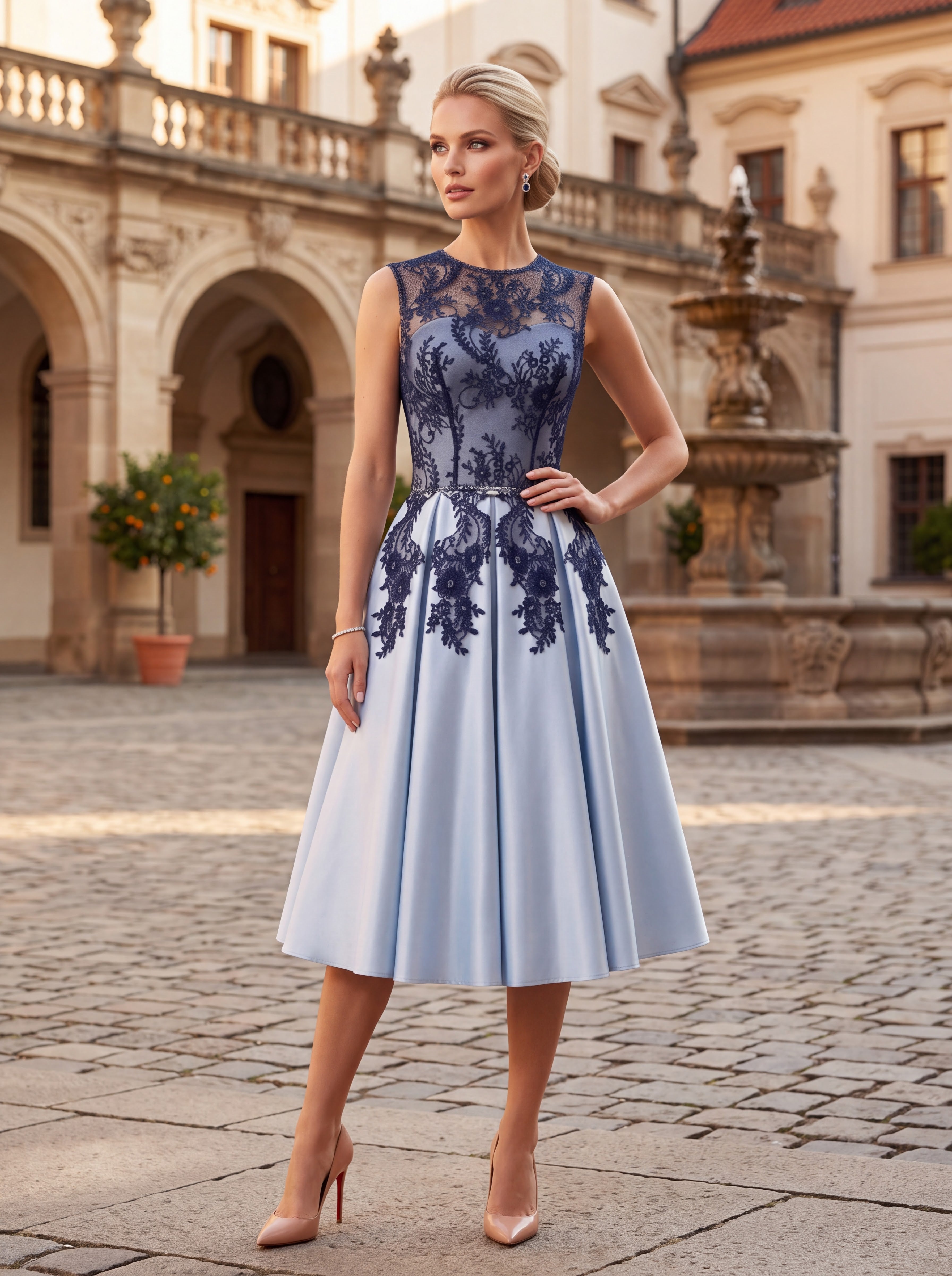 Powder Blue Lace Midi Dress