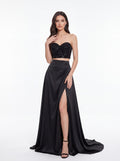 Black Sequin Crop Top & Satin Maxi Skirt Co-Ord Set