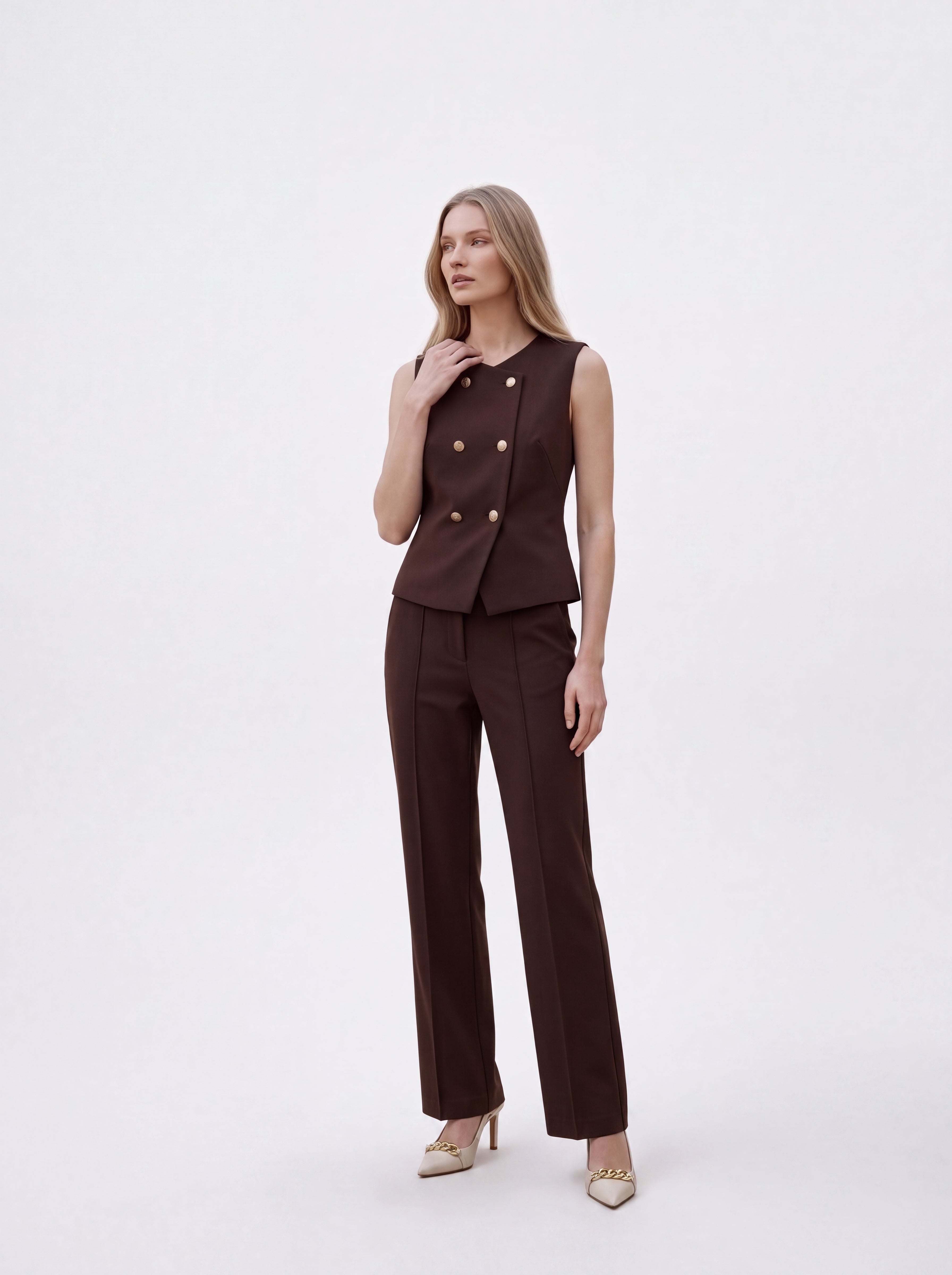 Women's Chocolate Brown Pair Collection | Premium European Women's Vest & Wide-Leg Trouser Pair
