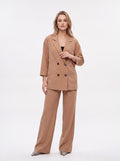 Women's Camel Brown Double-Breasted Blazer
