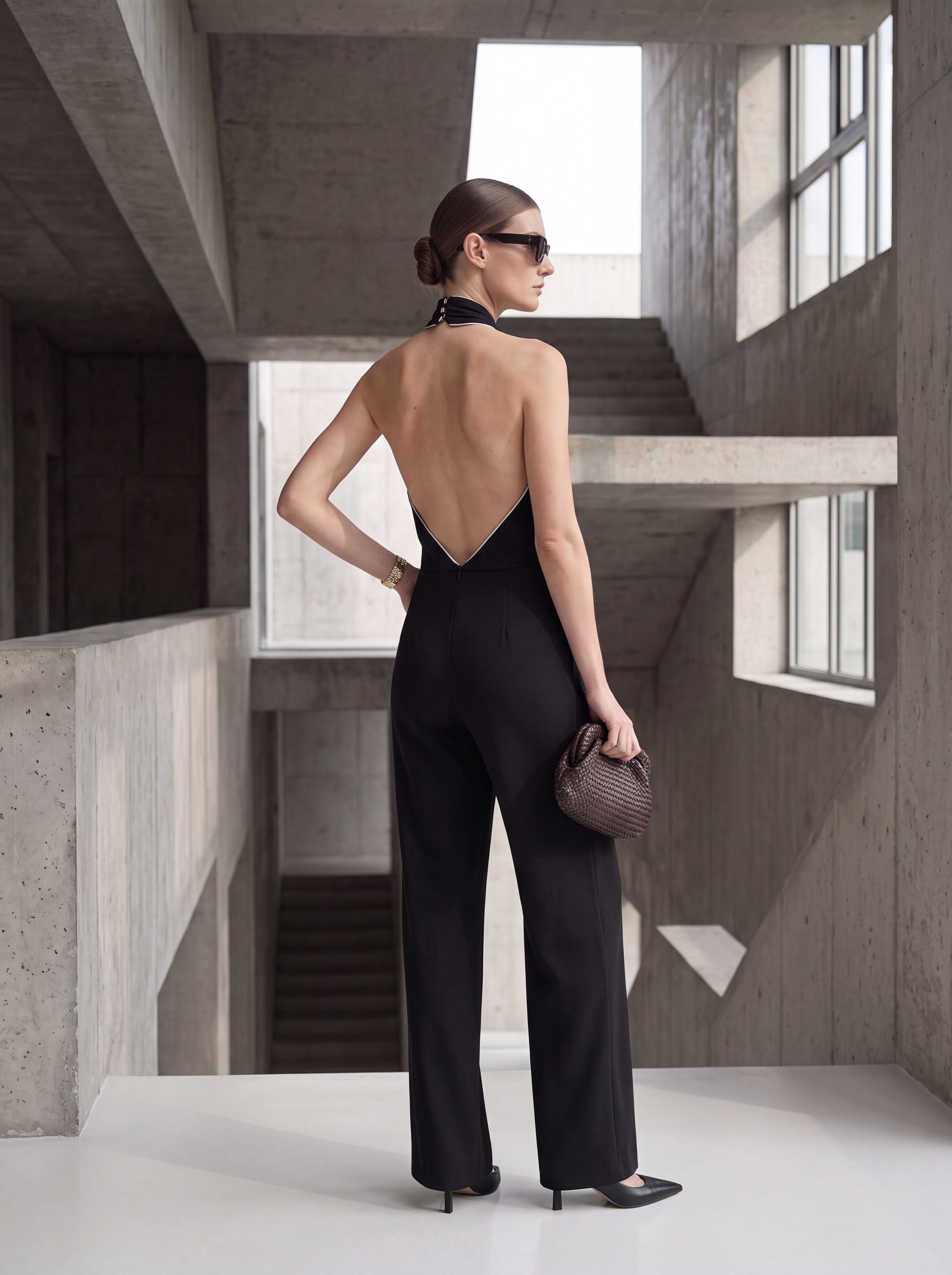 Women's Draped Halter Neck Wide-Leg Jumpsuit – Black