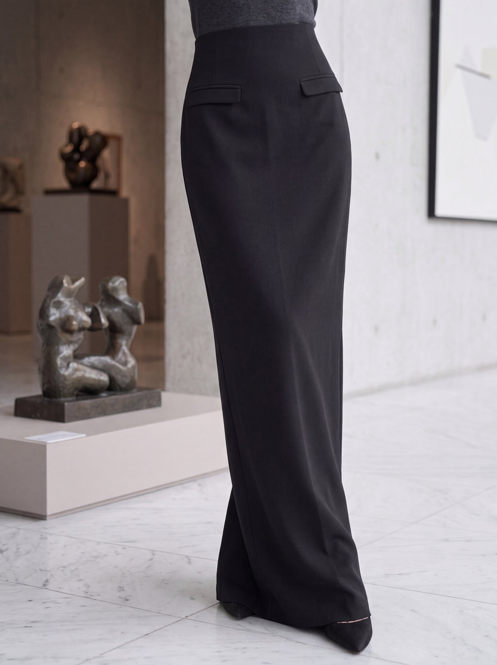 Women's Black High-Waisted Maxi Pencil Skirt