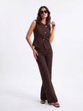 Women's Chocolate Brown Sleeveless Tailored Vest | Elegant Button Front Top