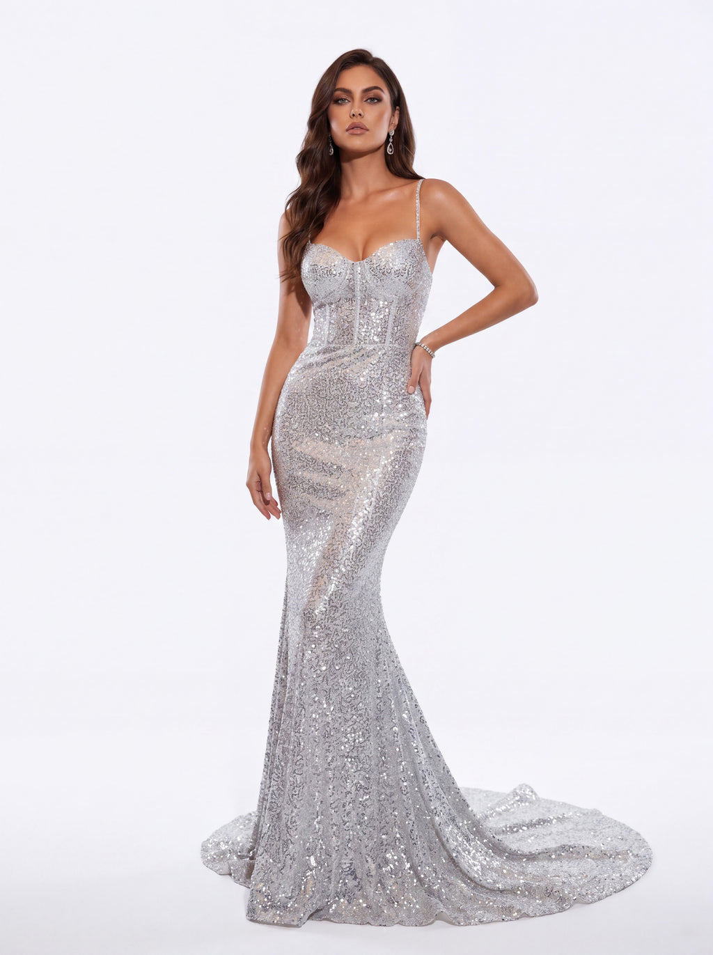 Silver Sequin Mermaid Evening Gown
