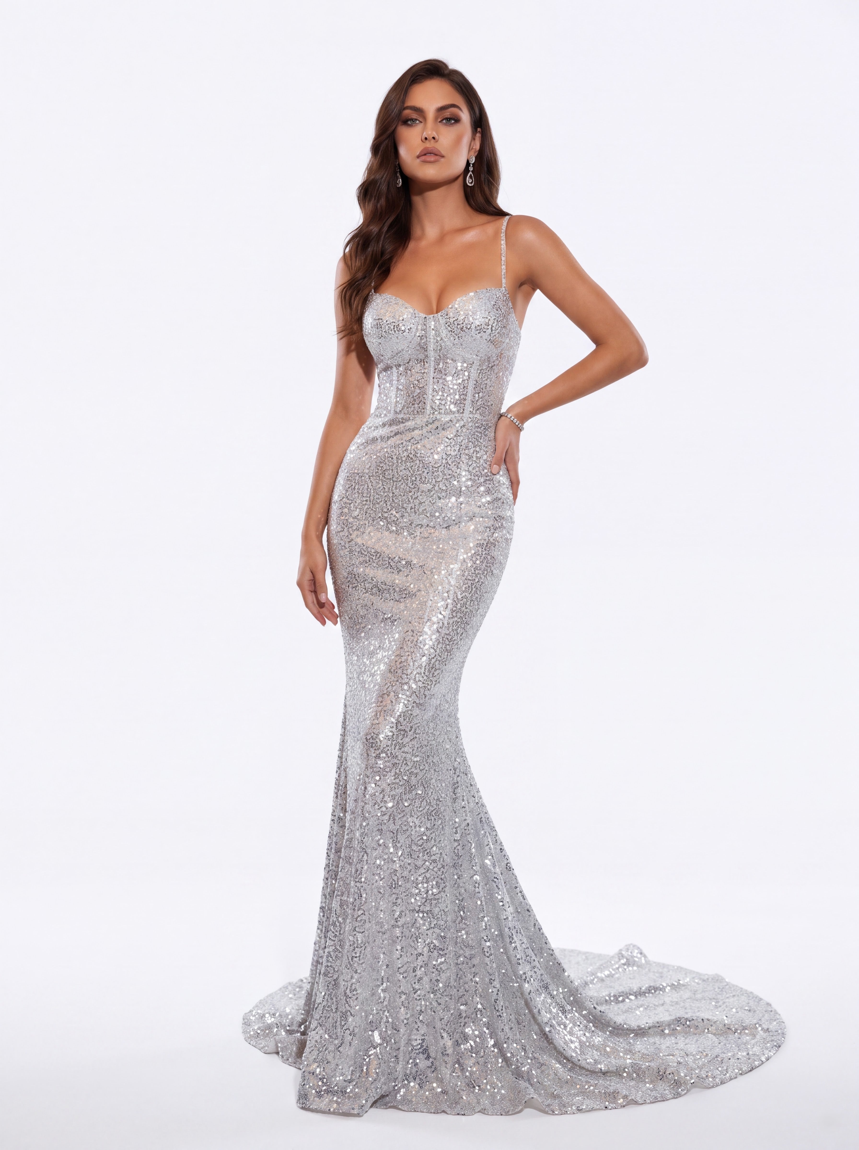 Silver Sequin Mermaid Evening Gown