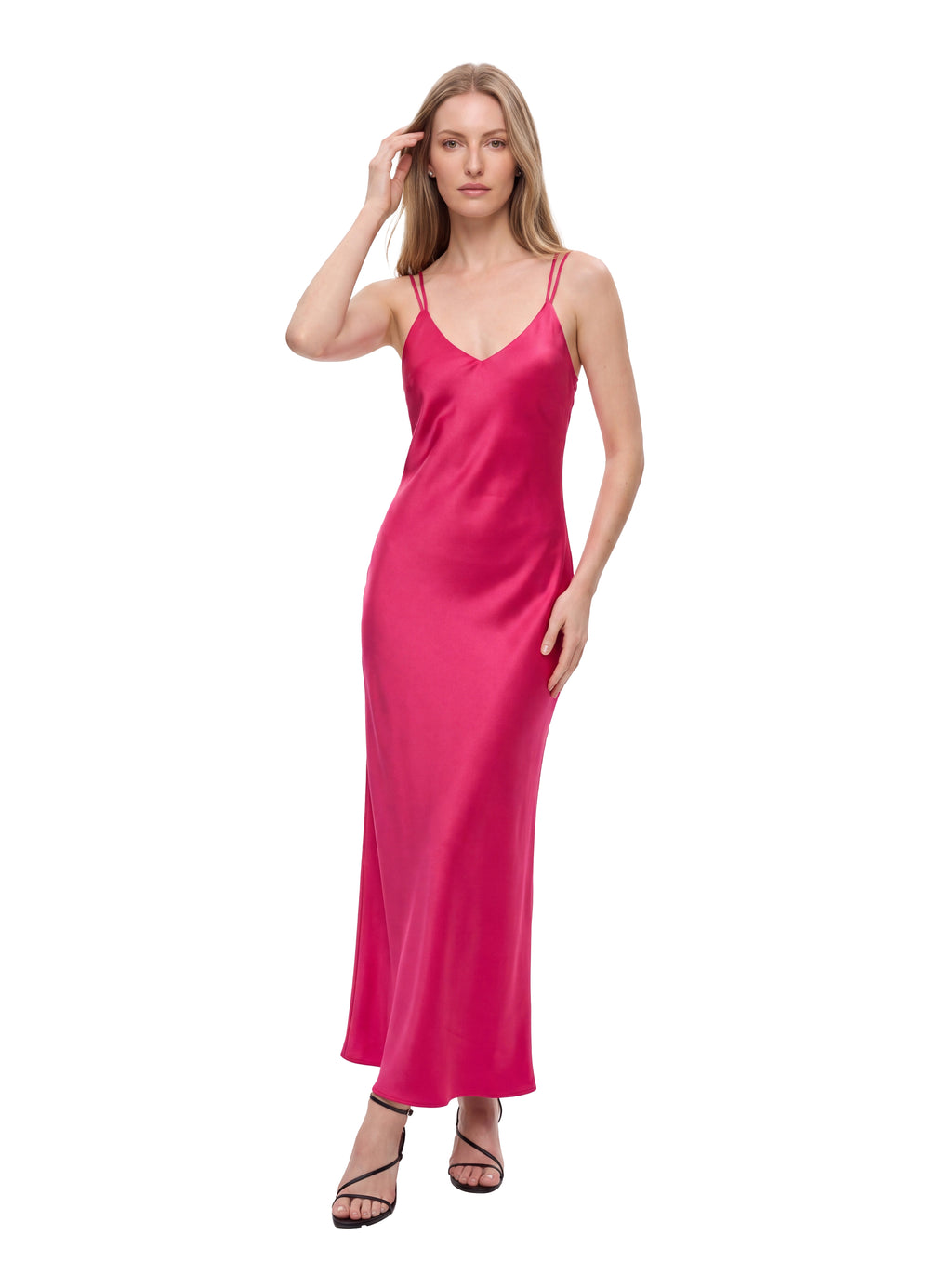 Women's Fuchsia Satin Slip Maxi Dress | Premium Sleeveless Evening Dress
