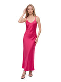 Women's Fuchsia Satin Slip Maxi Dress | Premium Sleeveless Evening Dress