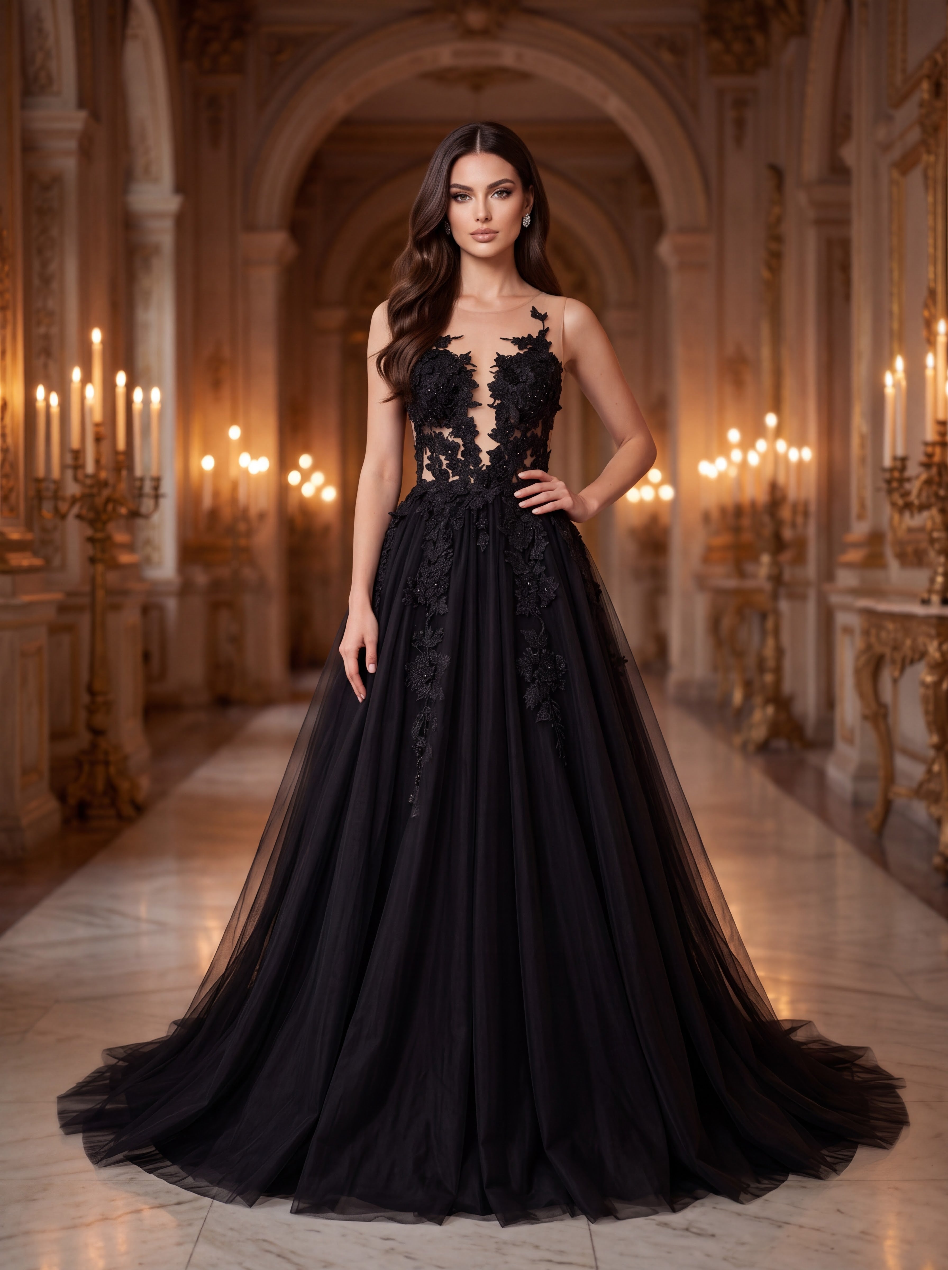 Black Lace Ball Gown