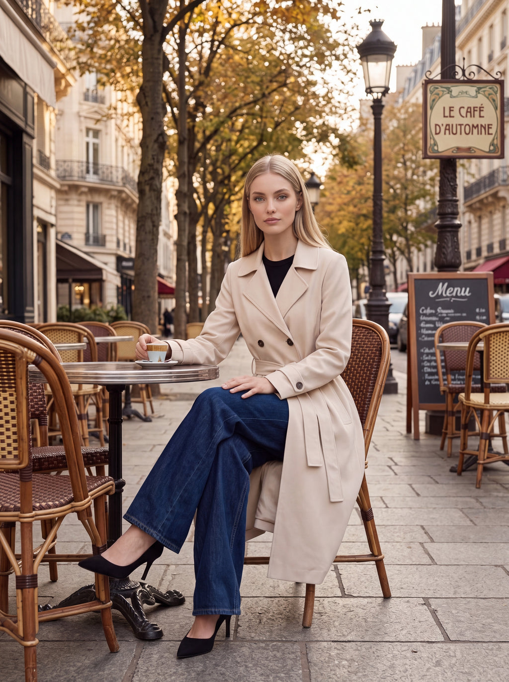 Women's Double-Breasted Belted Trench Blazer – Beige