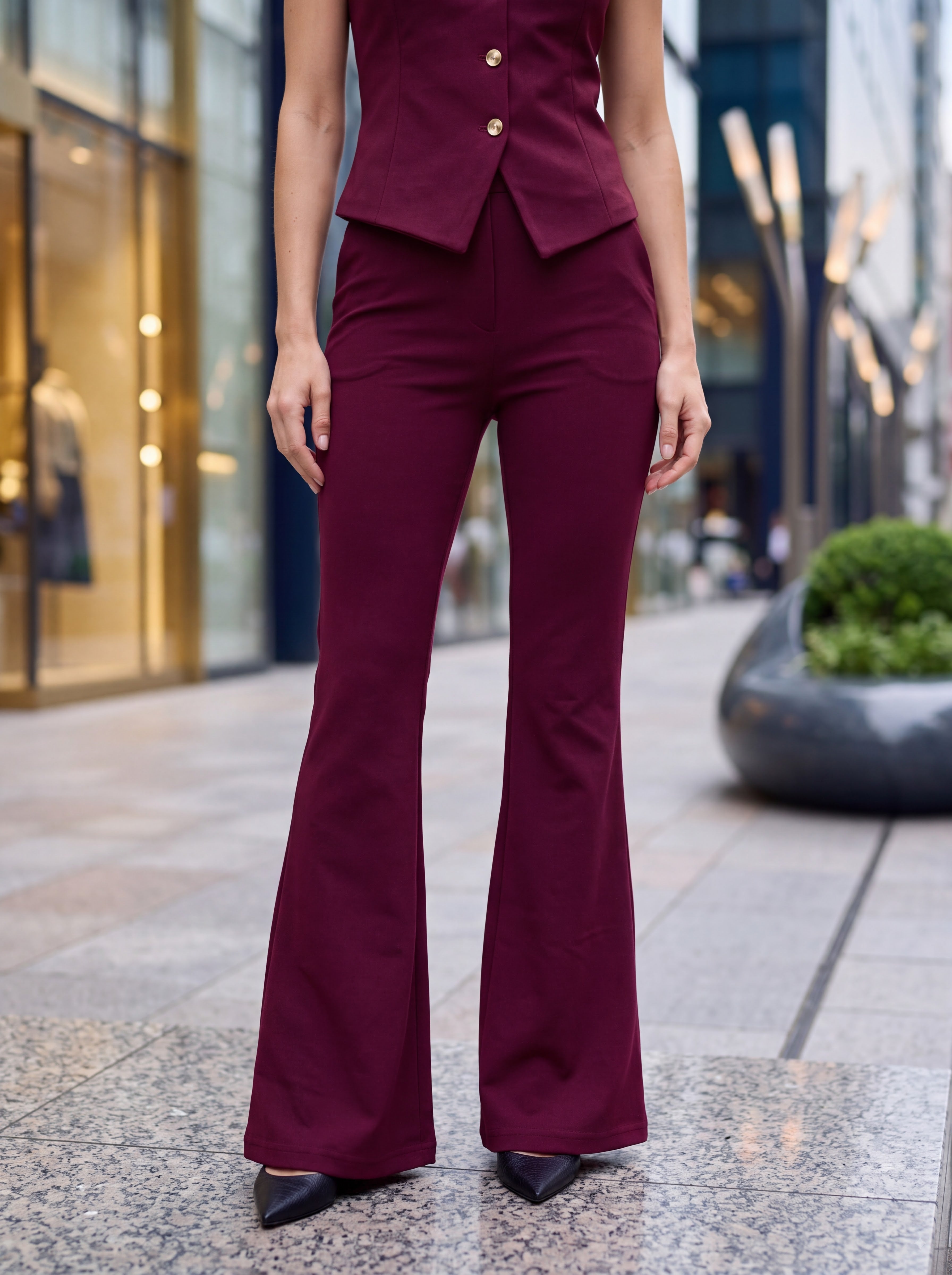 Women's Burgundy Tailored Vest & Flared Trousers Pair Collection | Premium European Women's Pair