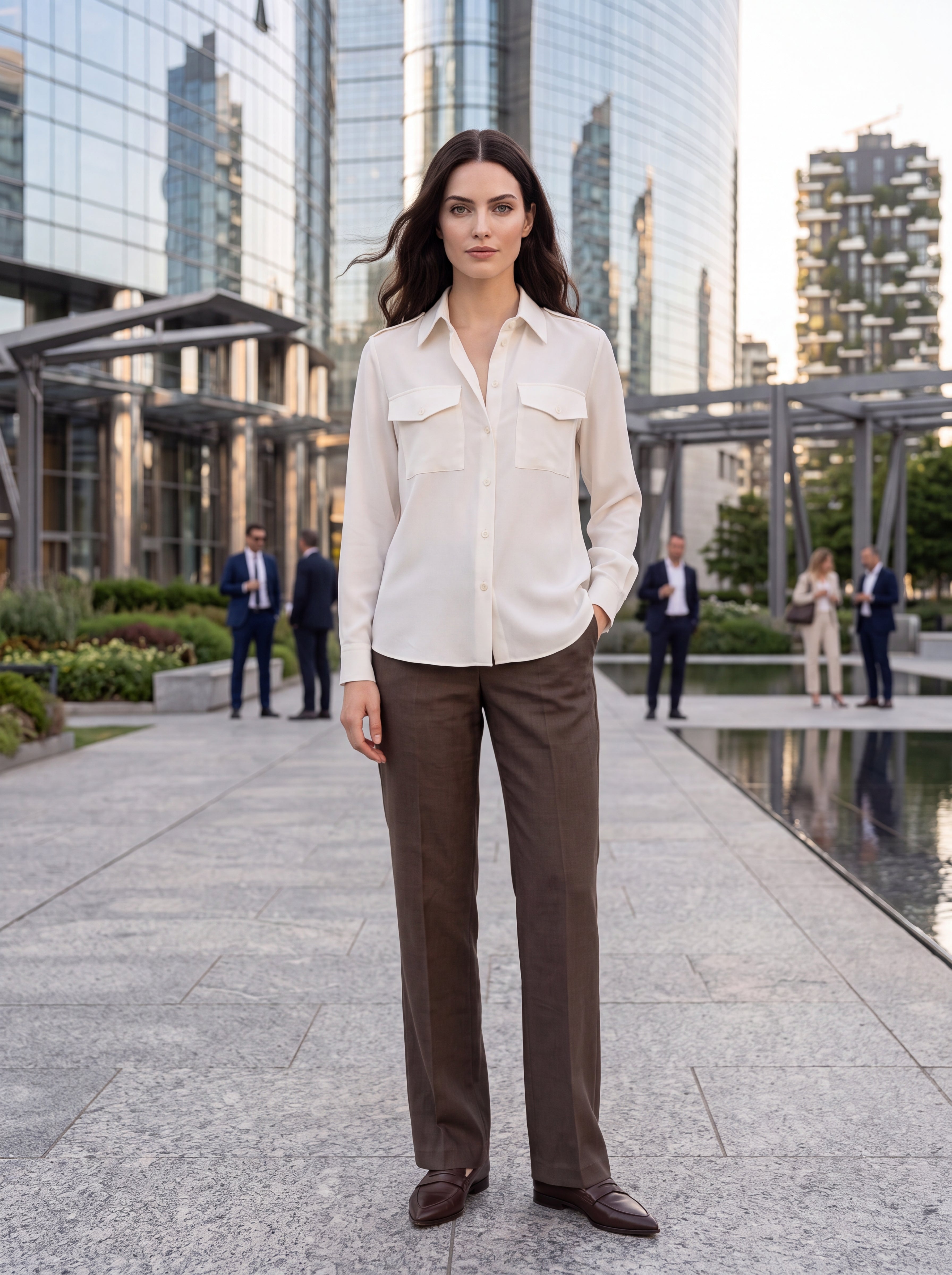 Women's Ivory Silk Button-Down Shirt | Premium European Long Sleeve Office Blouse