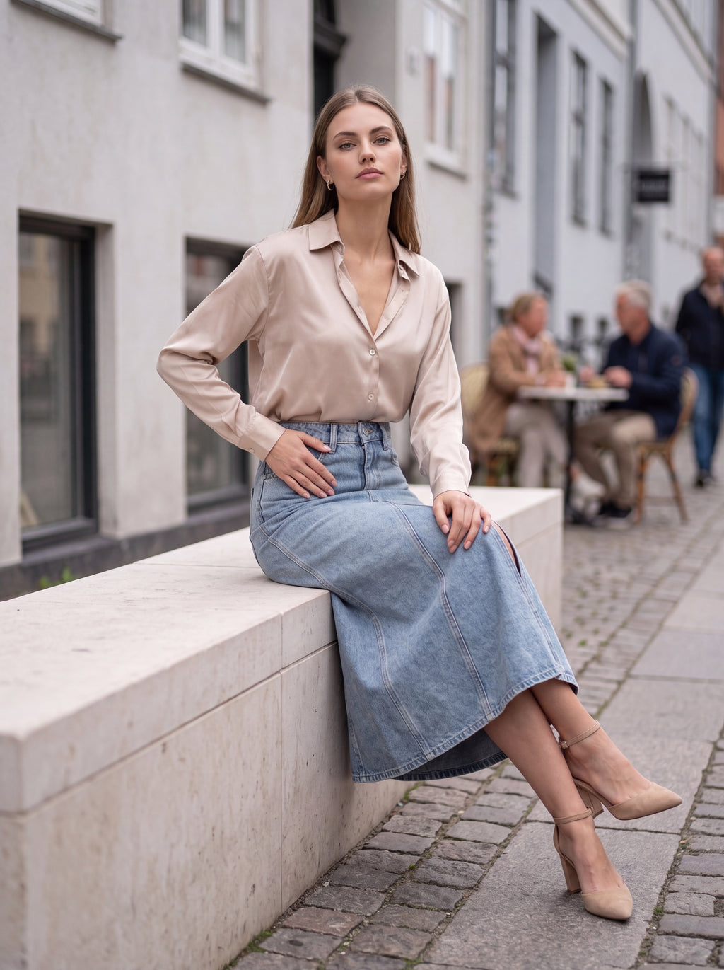 Women's Champagne Satin Shirt | Premium European Long Sleeve Designer Shirt