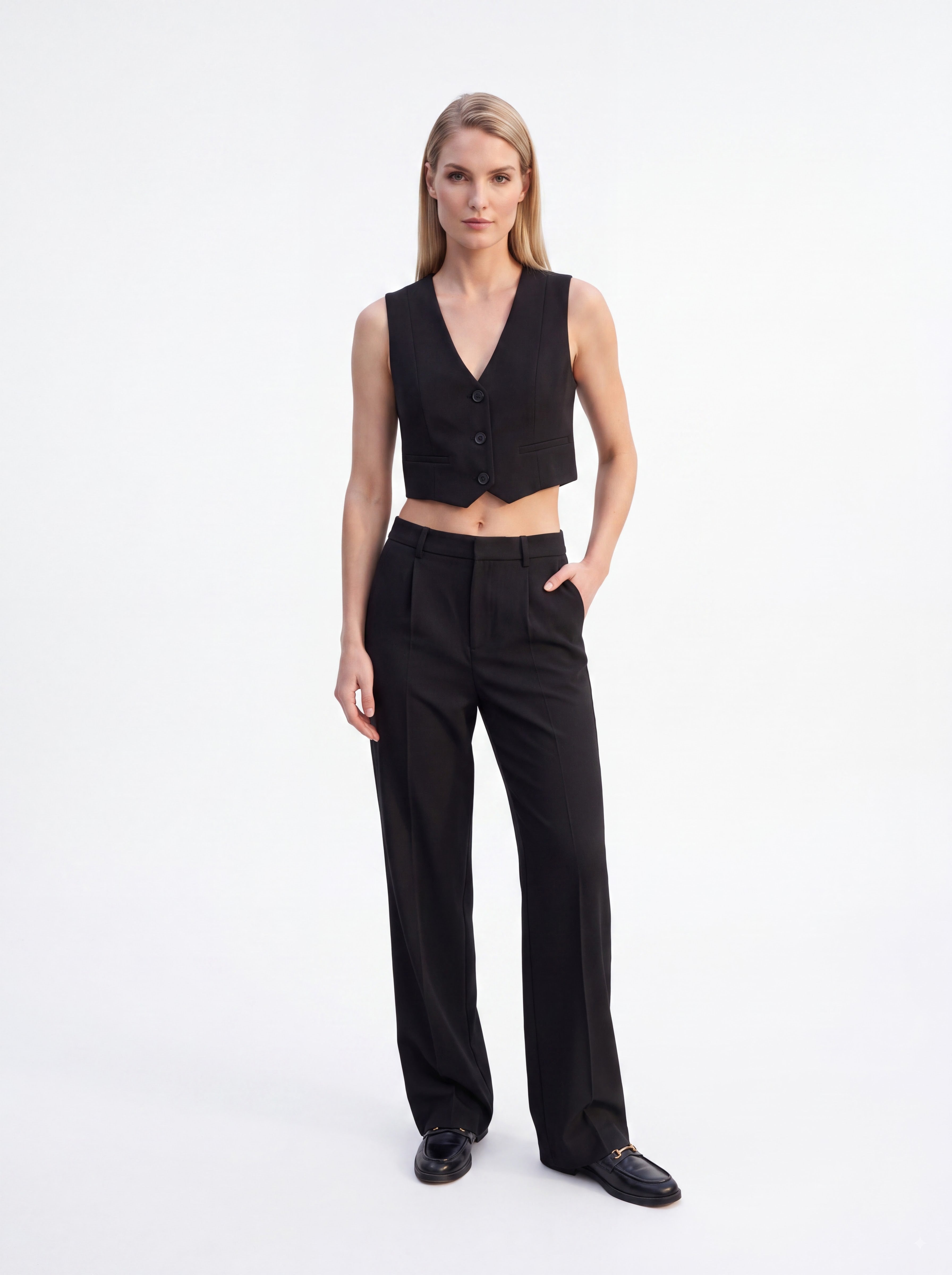 Women's Black Pair Collection | Premium European Women's Waistcoat & Wide-Leg Trouser Pair