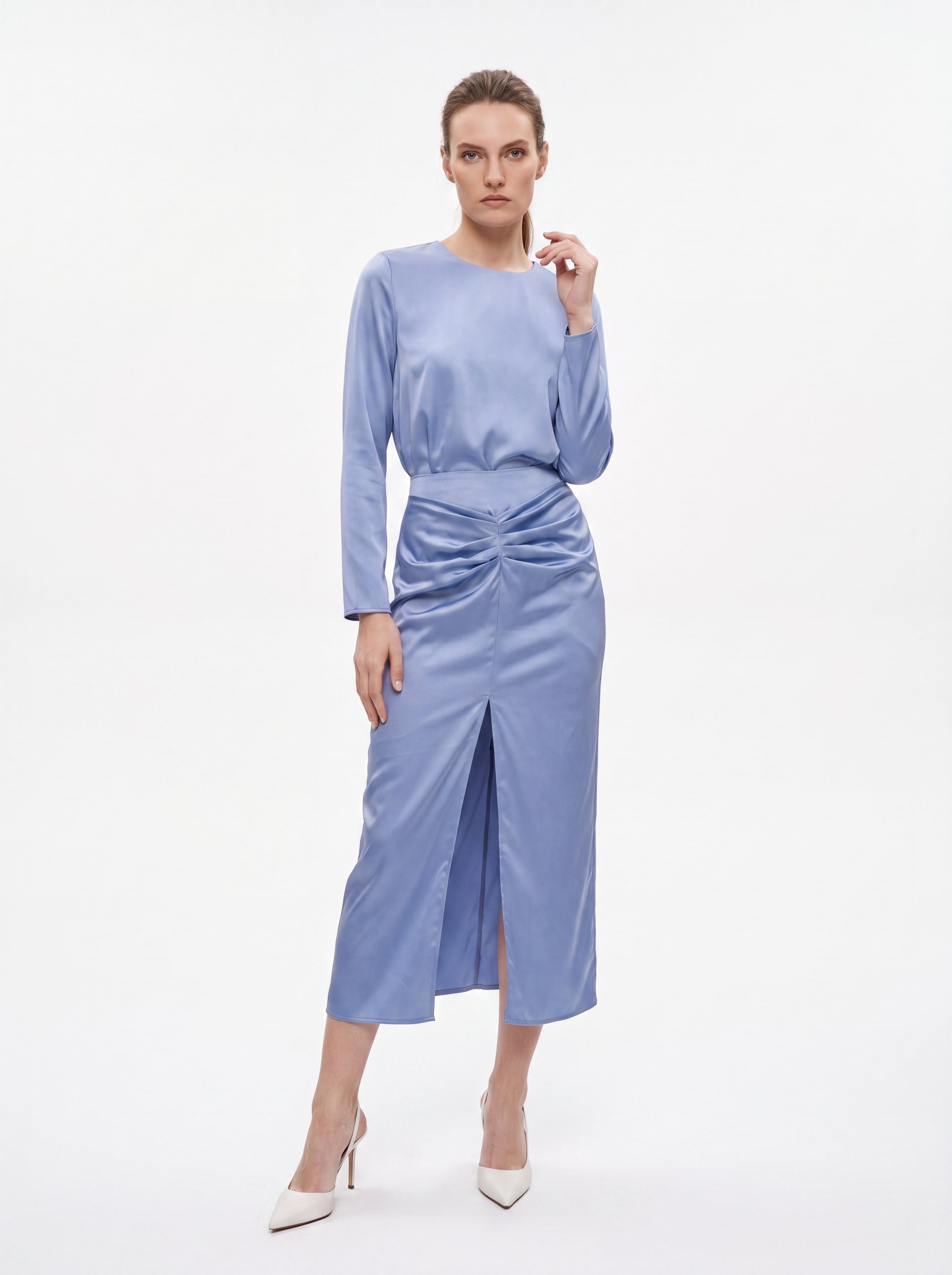 Women's Satin Long Sleeve Blouse | Premium European Round Neck Elegant Office shirt