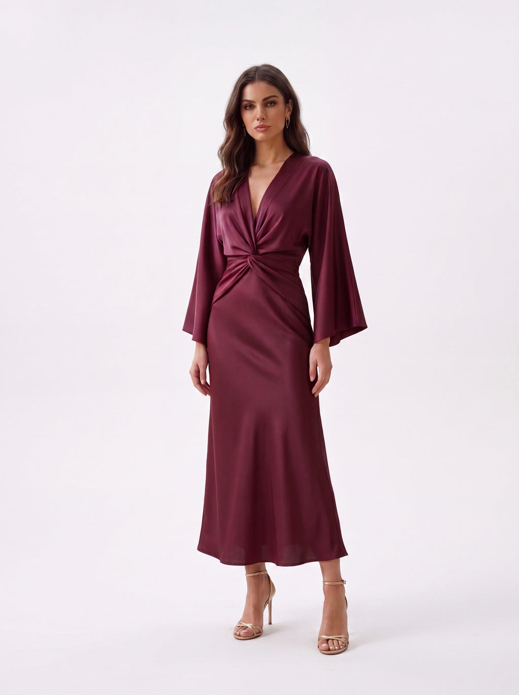 Women's Satin Twist Waist Midi Dress | Premium European Evening Dress