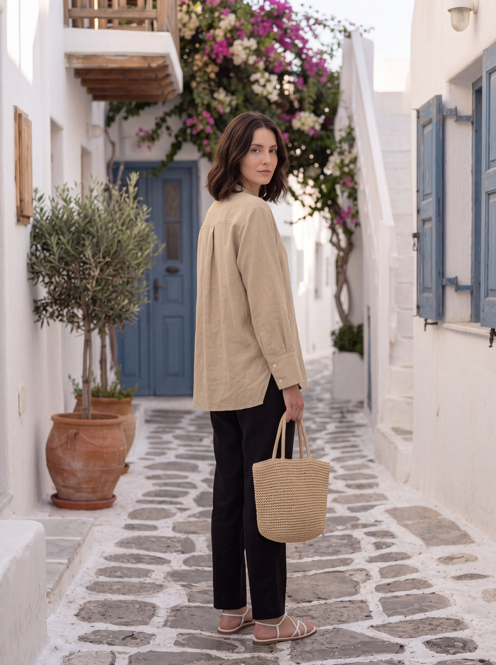 Women's Beige Relaxed Linen Shirt | Premium Casual Long Sleeve Top