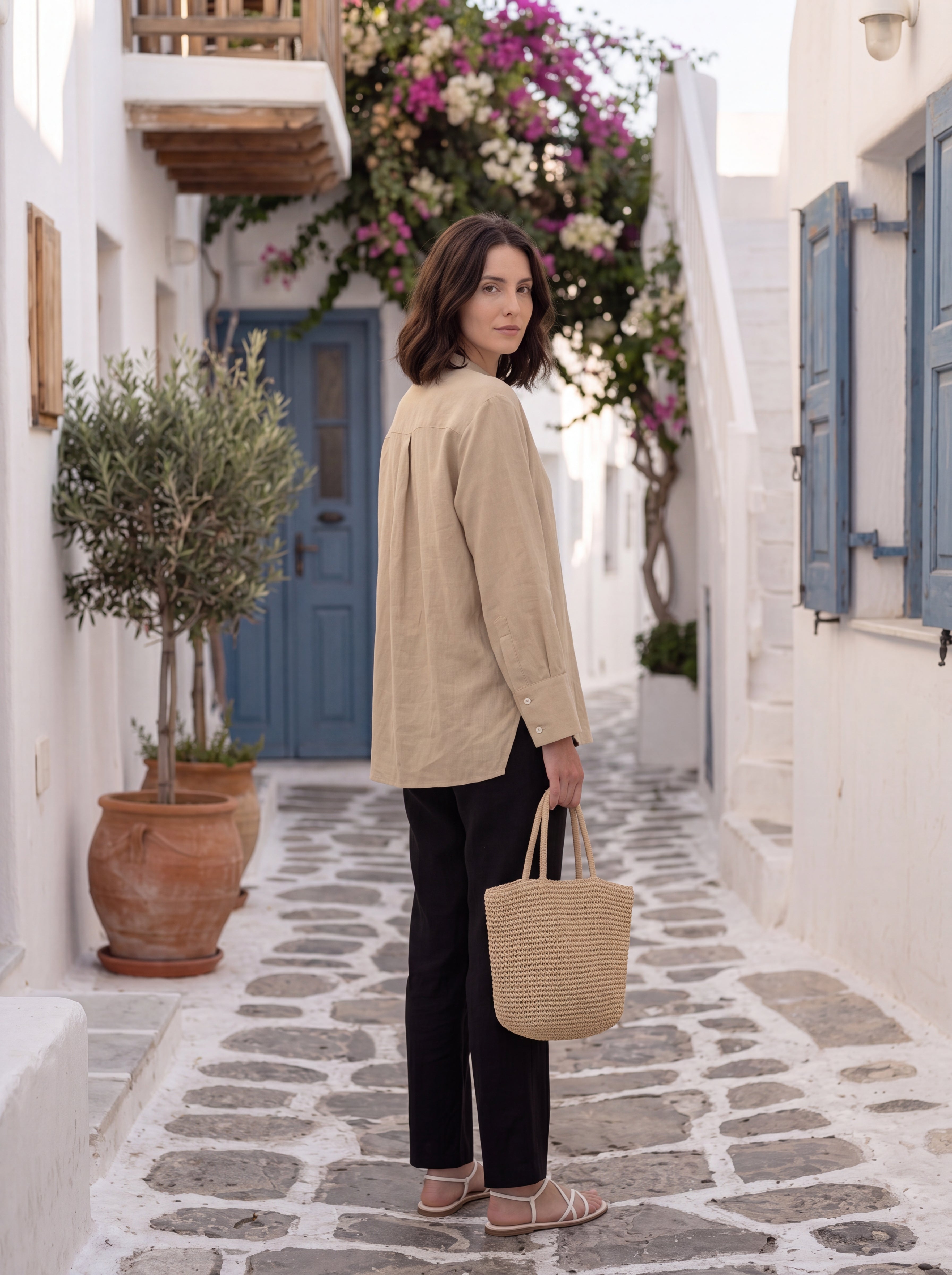 Women's Beige Relaxed Linen Shirt | Premium Casual Long Sleeve Top