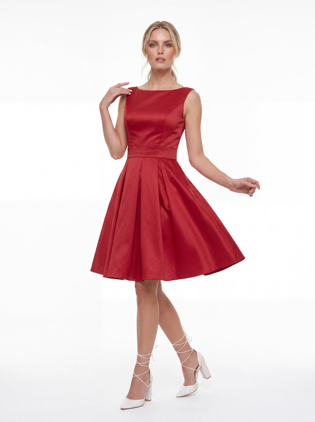 Ruby Red Satin Fit & Flare Dress