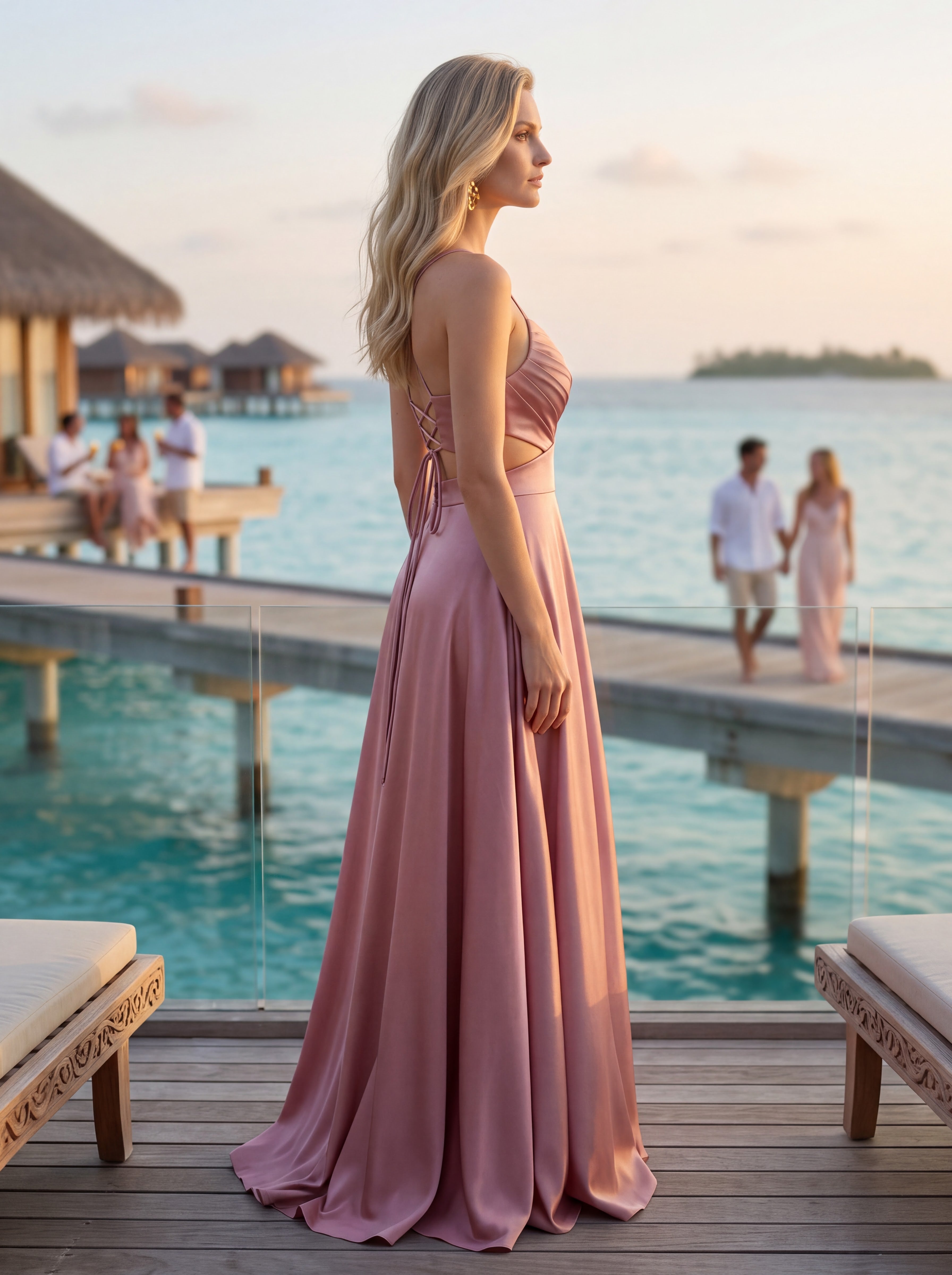 Dusty Rose Satin A-Line Evening Gown