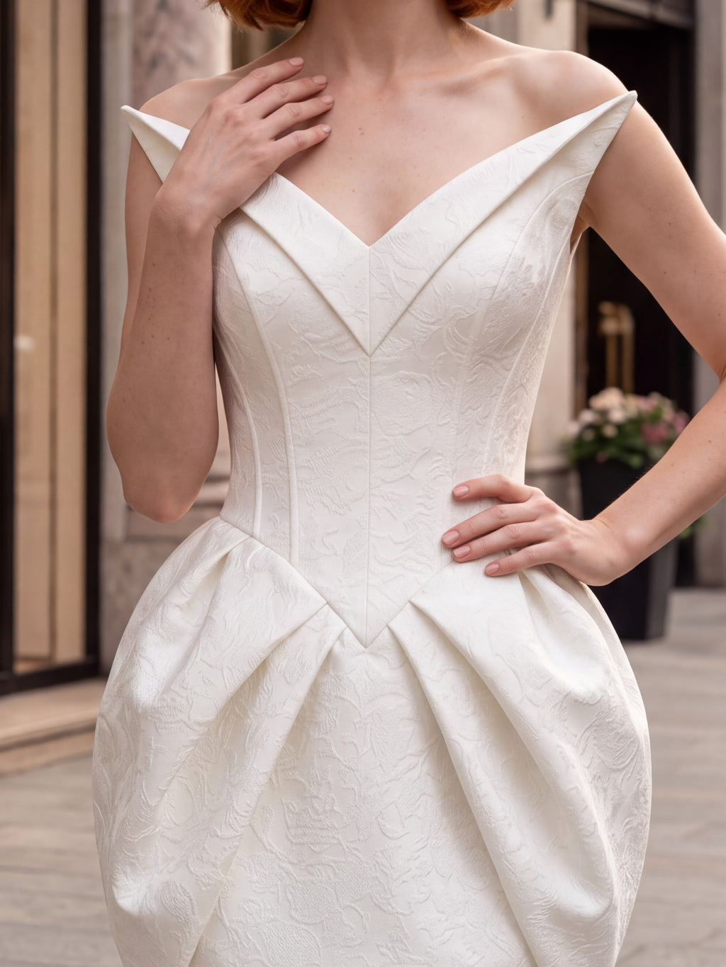 White Sculpted Tulip Mini Dress