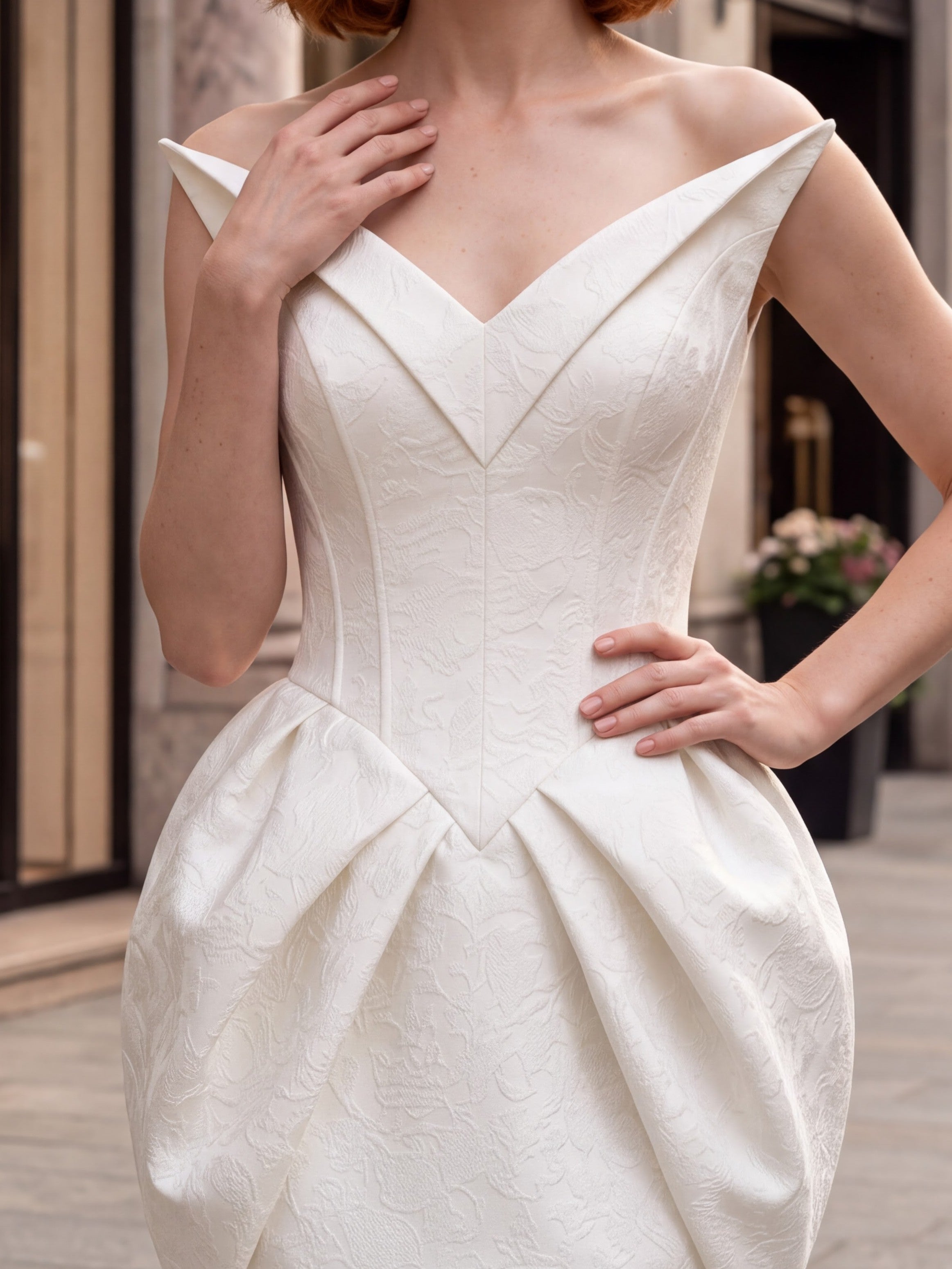 White Sculpted Tulip Mini Dress