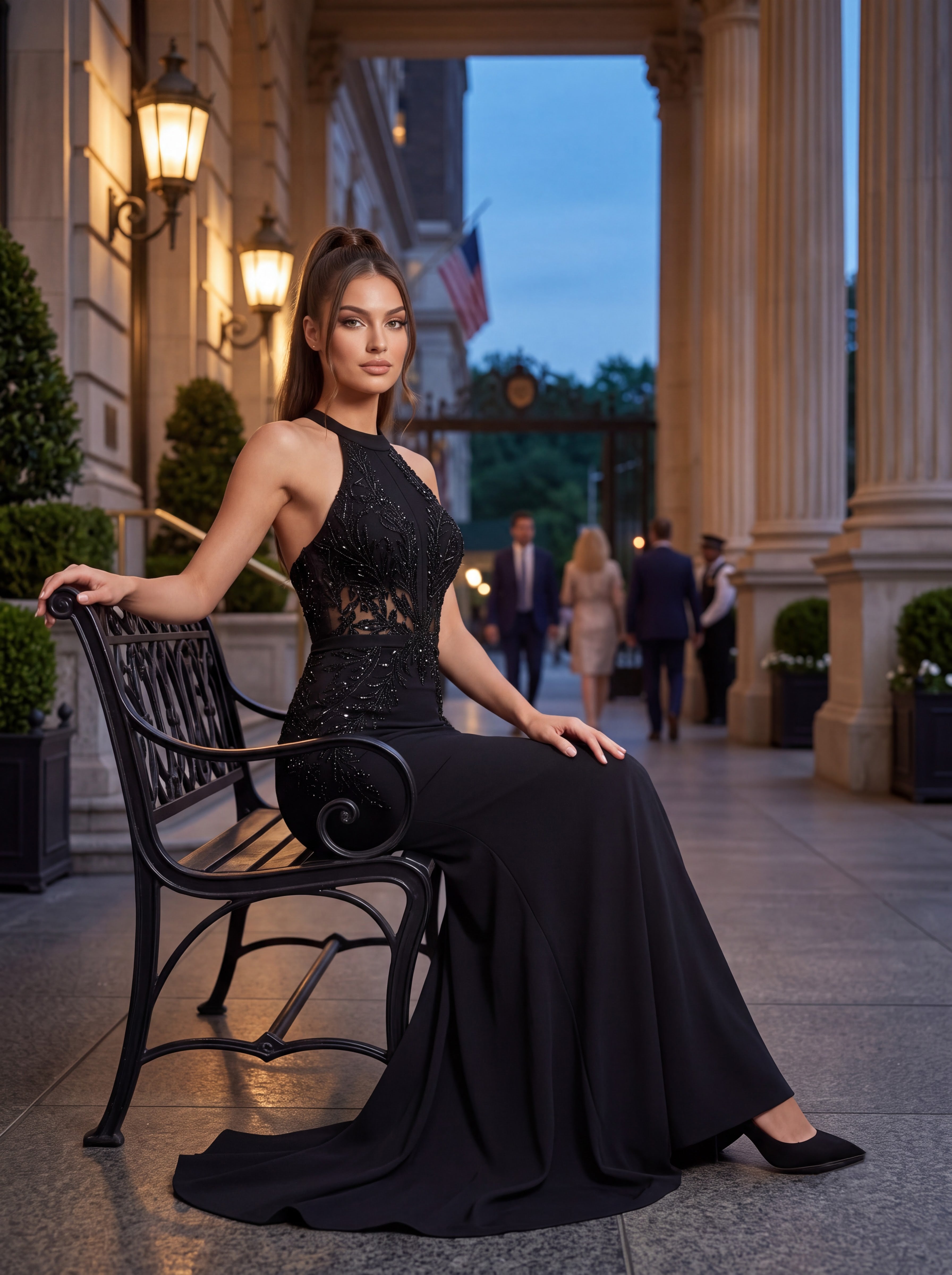 Black Embellished Mermaid Evening Gown