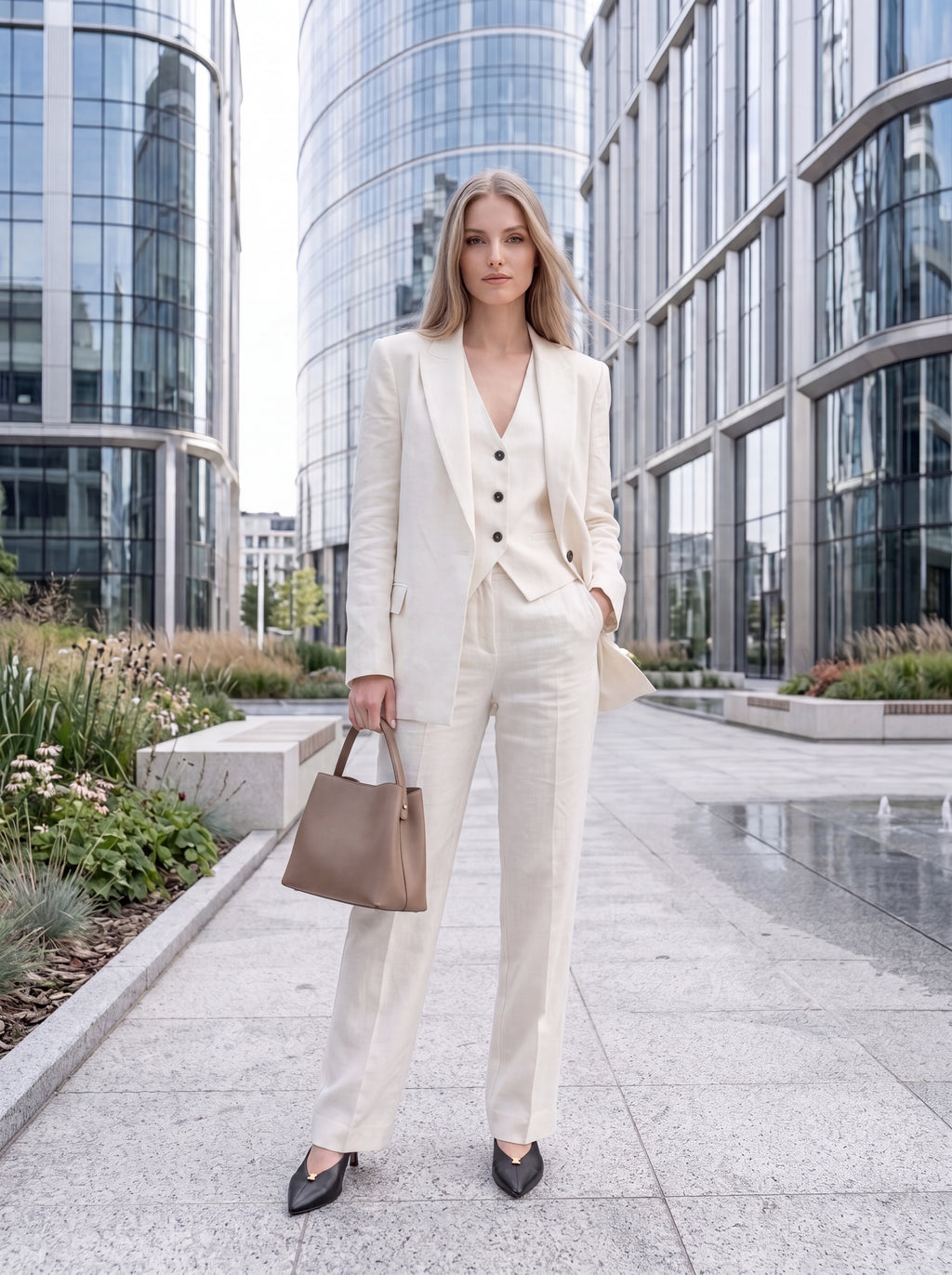 Women's Ivory Tailored Waistcoat – Premium European Linen Blend Vest Top