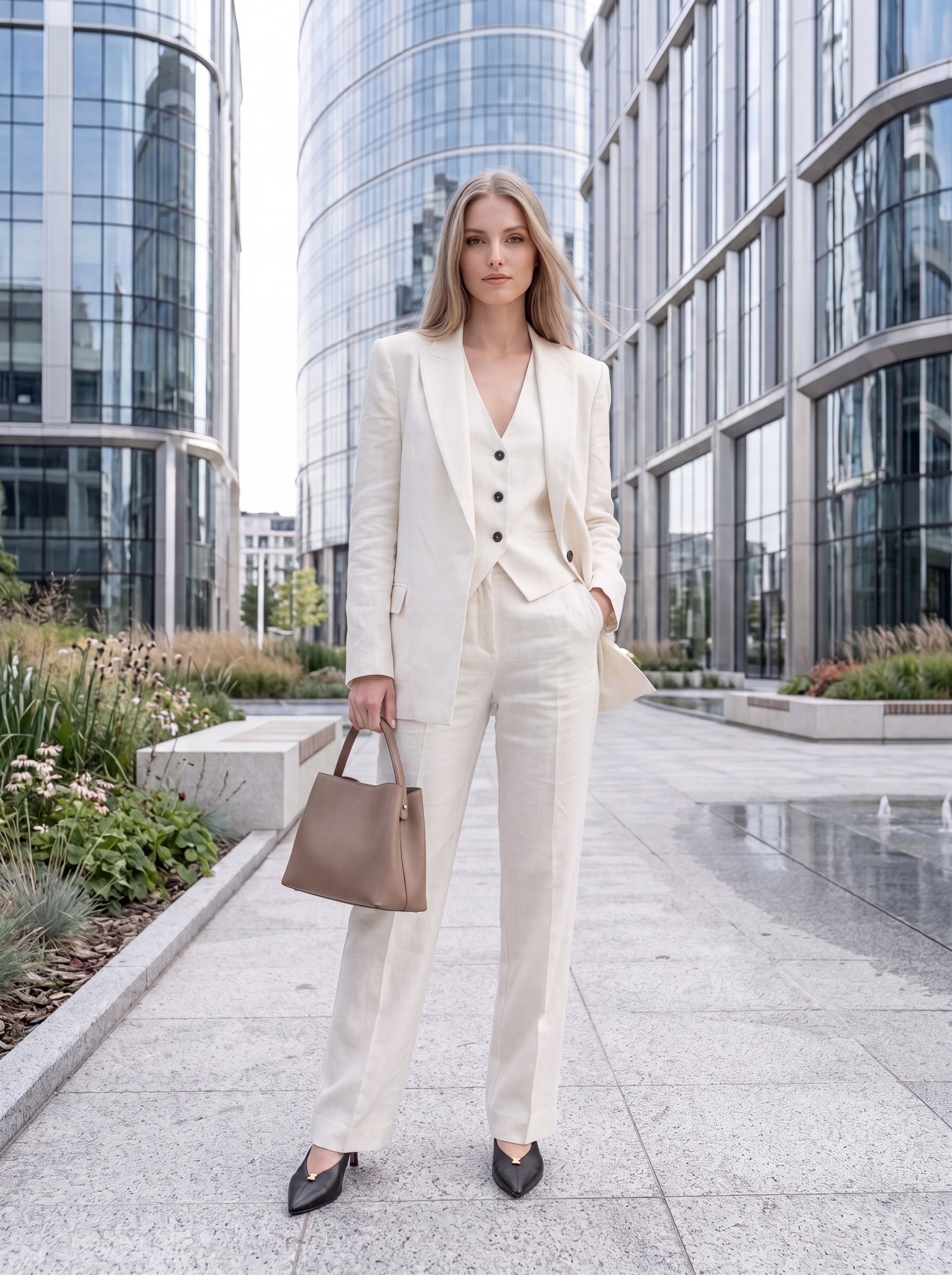 Women's Ivory Tailored Waistcoat – Premium European Linen Blend Vest Top