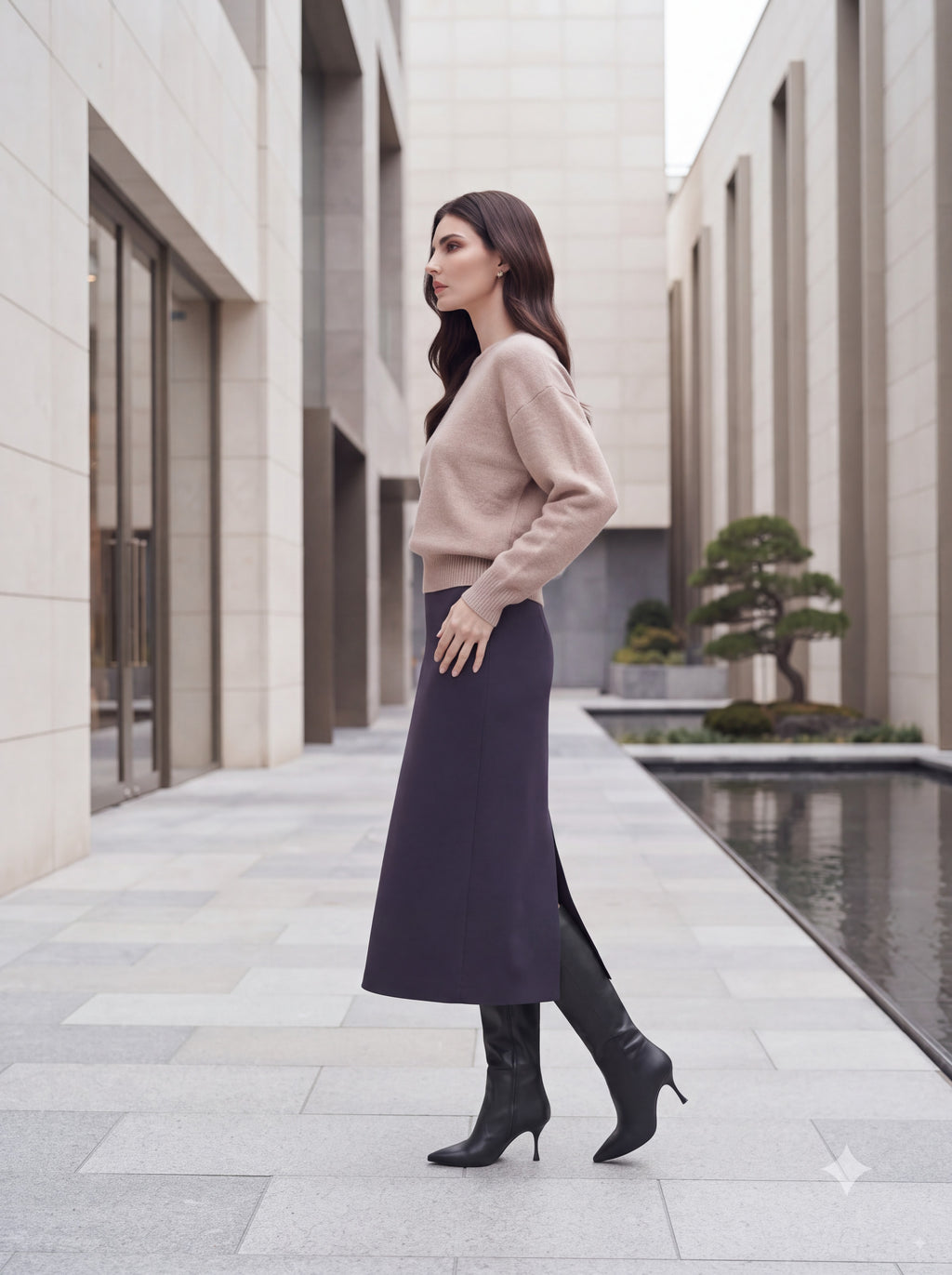 Women's Neutral Knit & Midi Skirt Pair Collection | Premium European Women's Elegant Pair