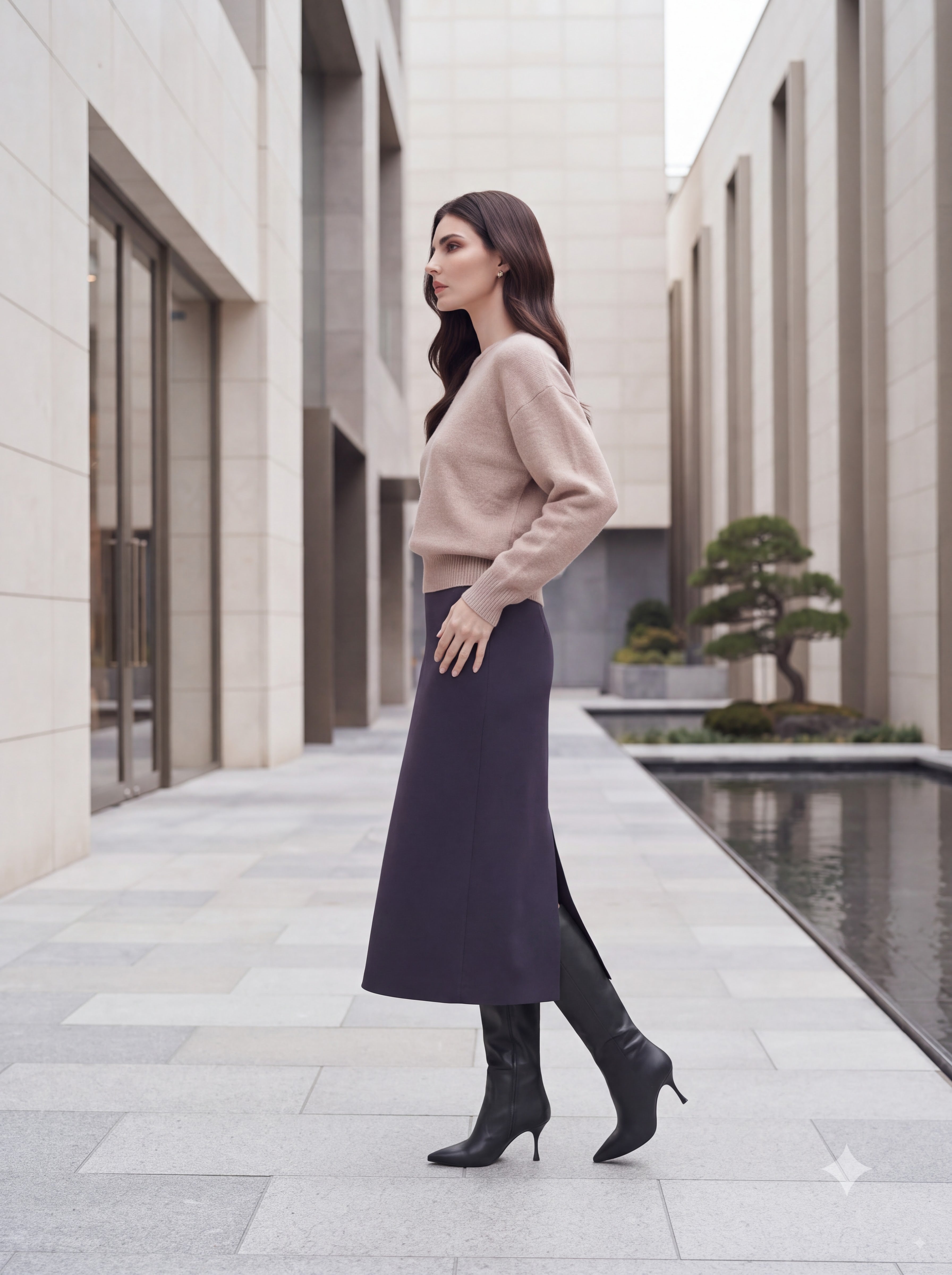 Women's Neutral Knit & Midi Skirt Pair Collection | Premium European Women's Elegant Pair