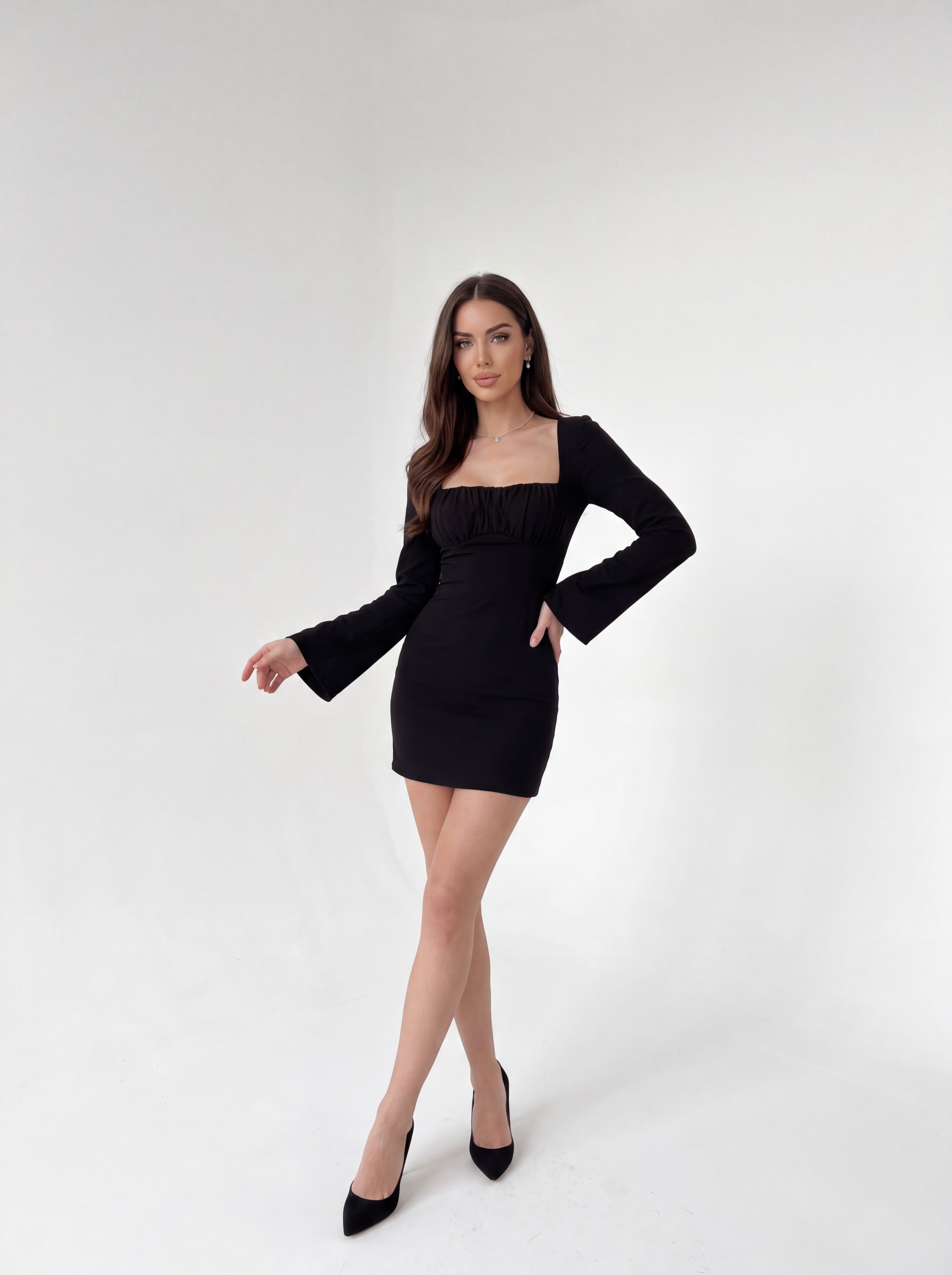 Black Square Neck Mini Dress