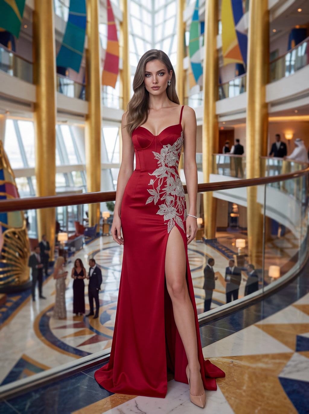 Ruby Red Satin Evening Gown
